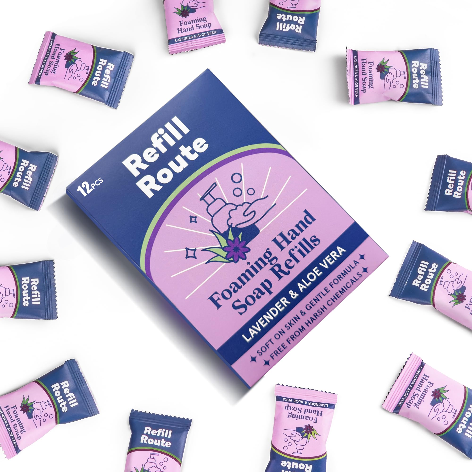 Refill Route Foaming Hand Soap Refills — 12×8 oz Lavender, Plant-Based & Vegan