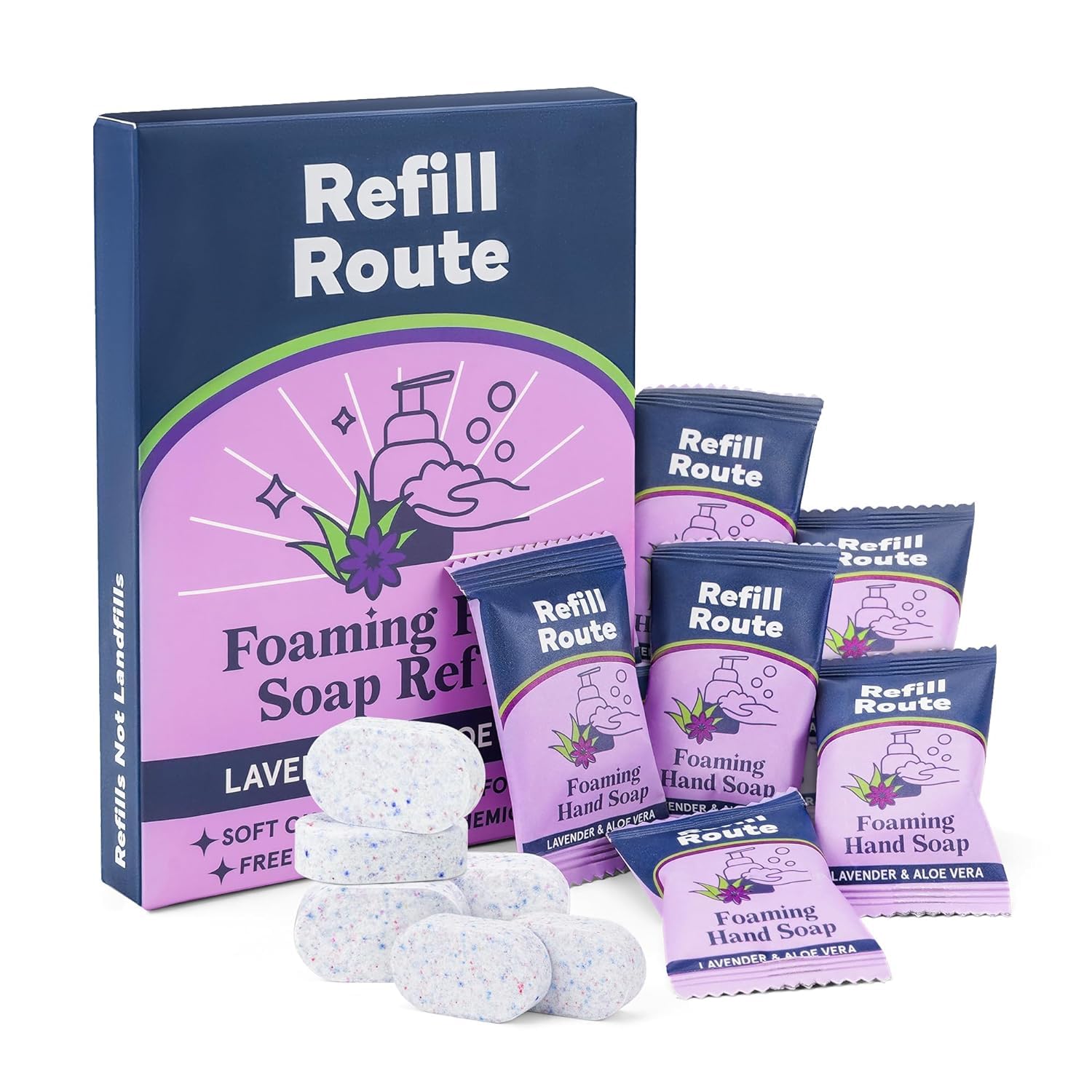Refill Route Foaming Hand Soap Refills — 12×8 oz Lavender, Plant-Based & Vegan