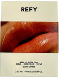 REFY Mini Lip Gloss Trio – Clear, Rosewood & Topaz | Hydrating Non-Sticky Shine