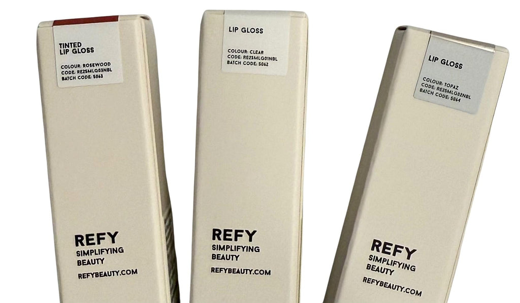 REFY Mini Lip Gloss Trio – Clear, Rosewood & Topaz | Hydrating Non-Sticky Shine