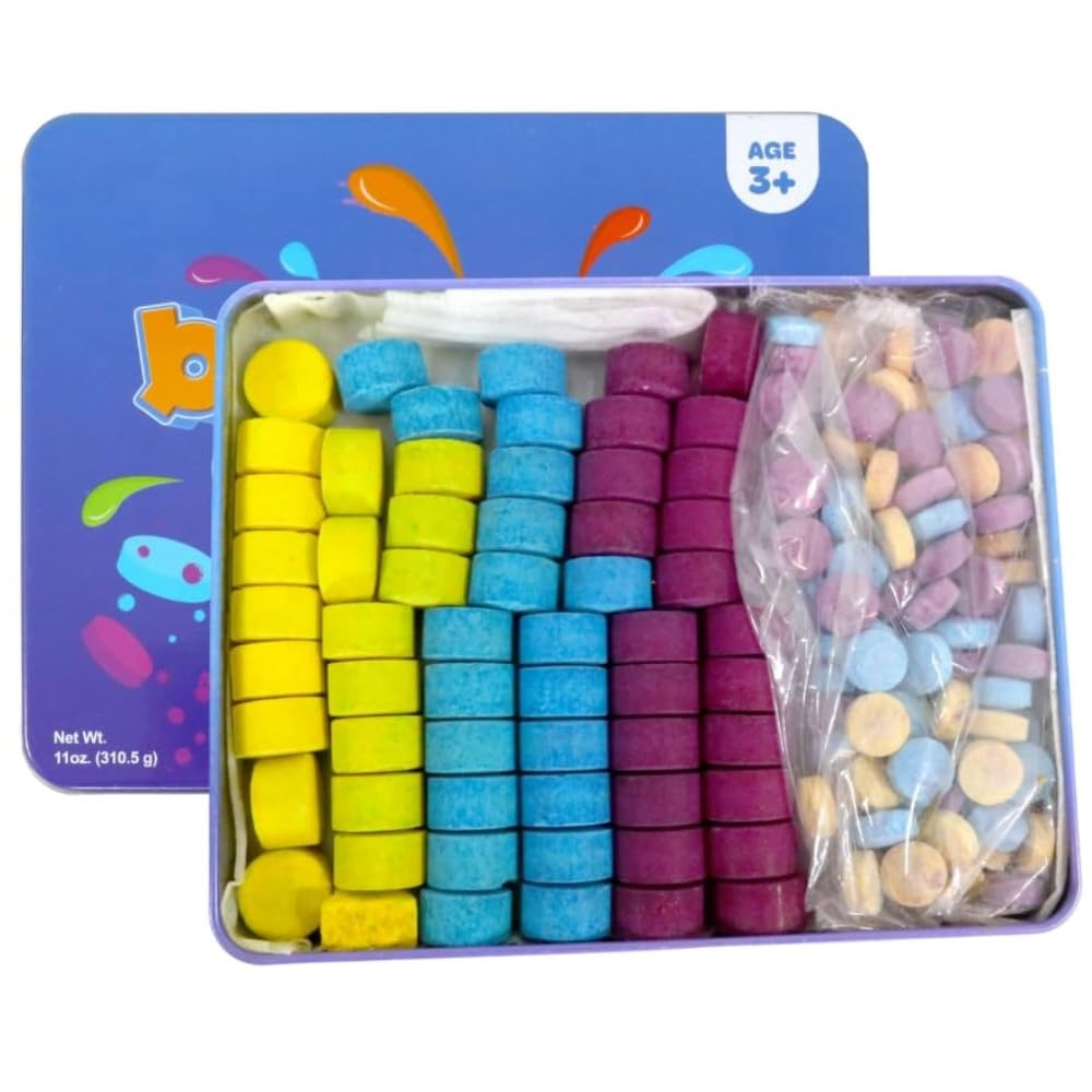 Regal Games Kid Made Modern Bath Color Tablets – 150 Count Non-Toxic Bath Drops (Blue, Yellow, Pink, Purple)