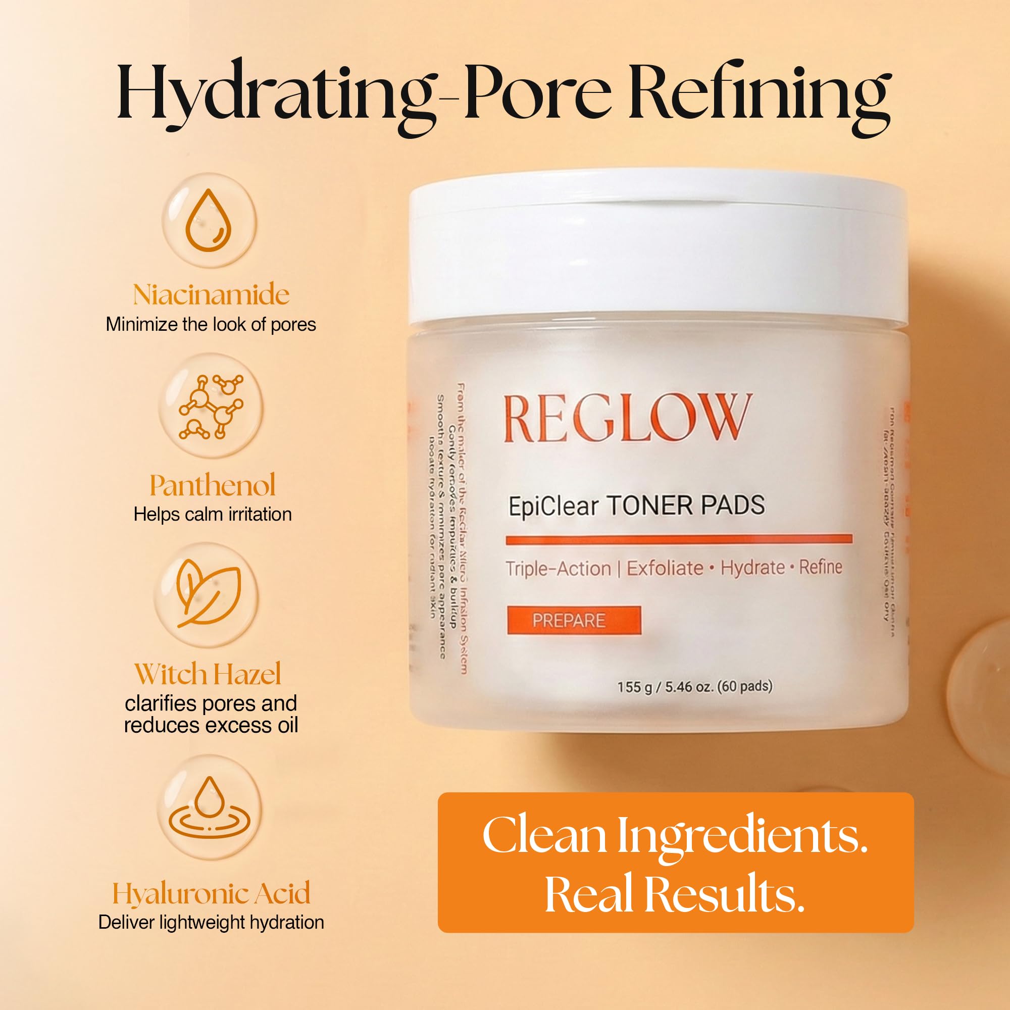 ReGlow EpiClear Toner Pads – PHA/AHA/BHA Exfoliating Pads with Niacinamide