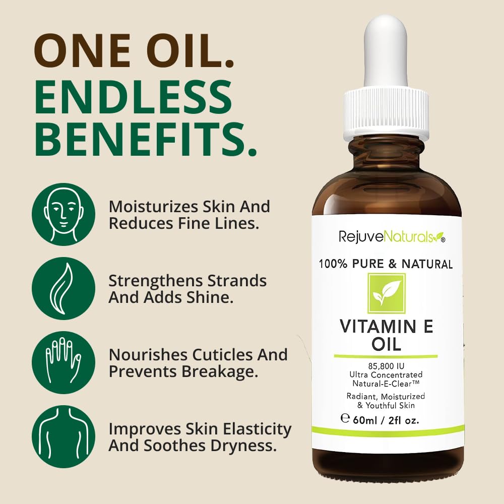 RejuveNaturals Vitamin E Oil – 100% Pure & Natural, 85,800 IU, 2 fl oz
