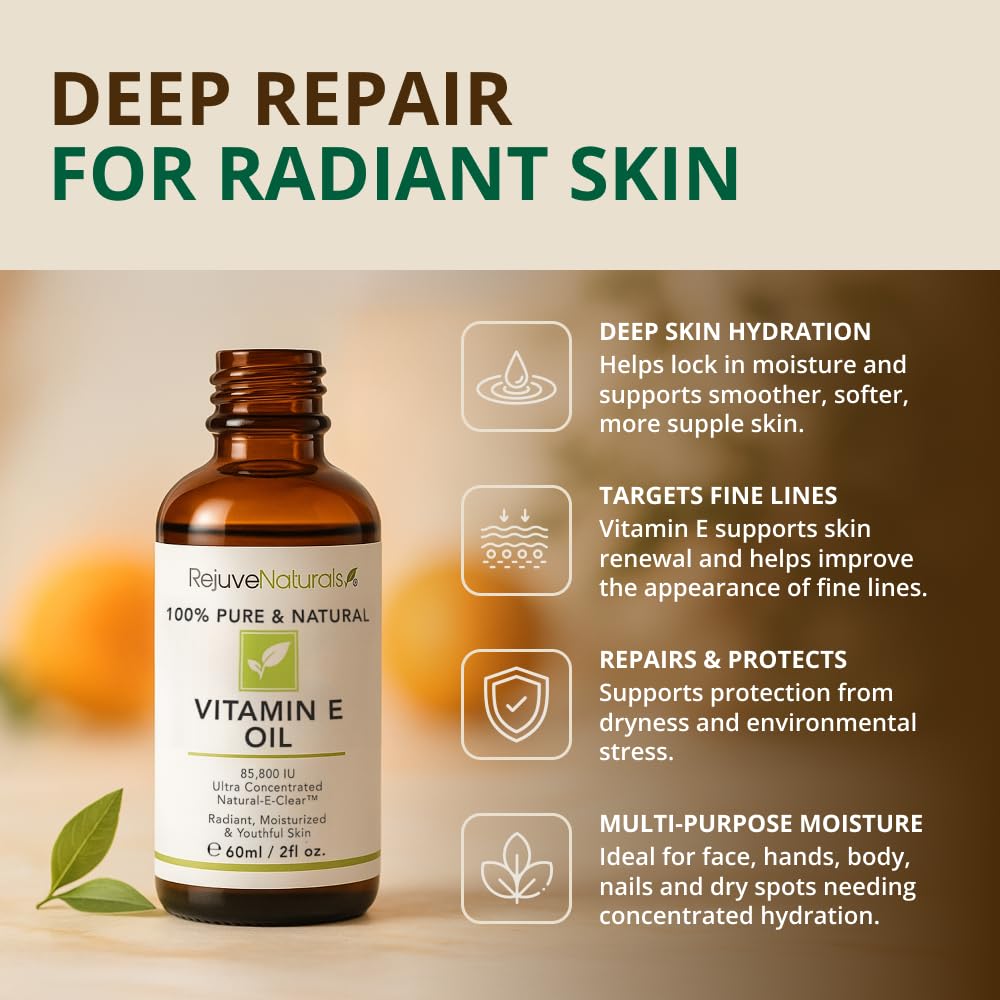 RejuveNaturals Vitamin E Oil – 100% Pure & Natural, 85,800 IU, 2 fl oz