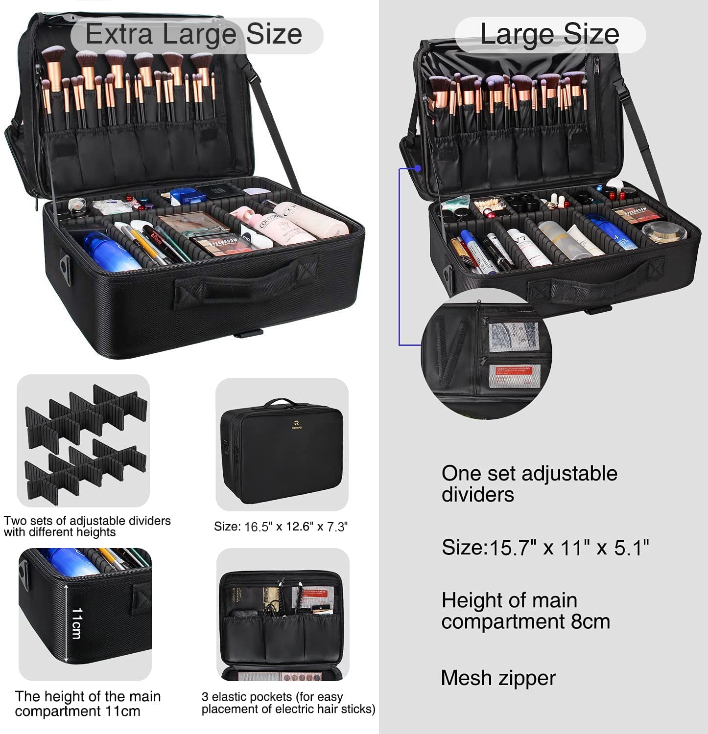 Relavel Extra Large Makeup Case – Premium Travel Train Case with Adjustable Dividers
