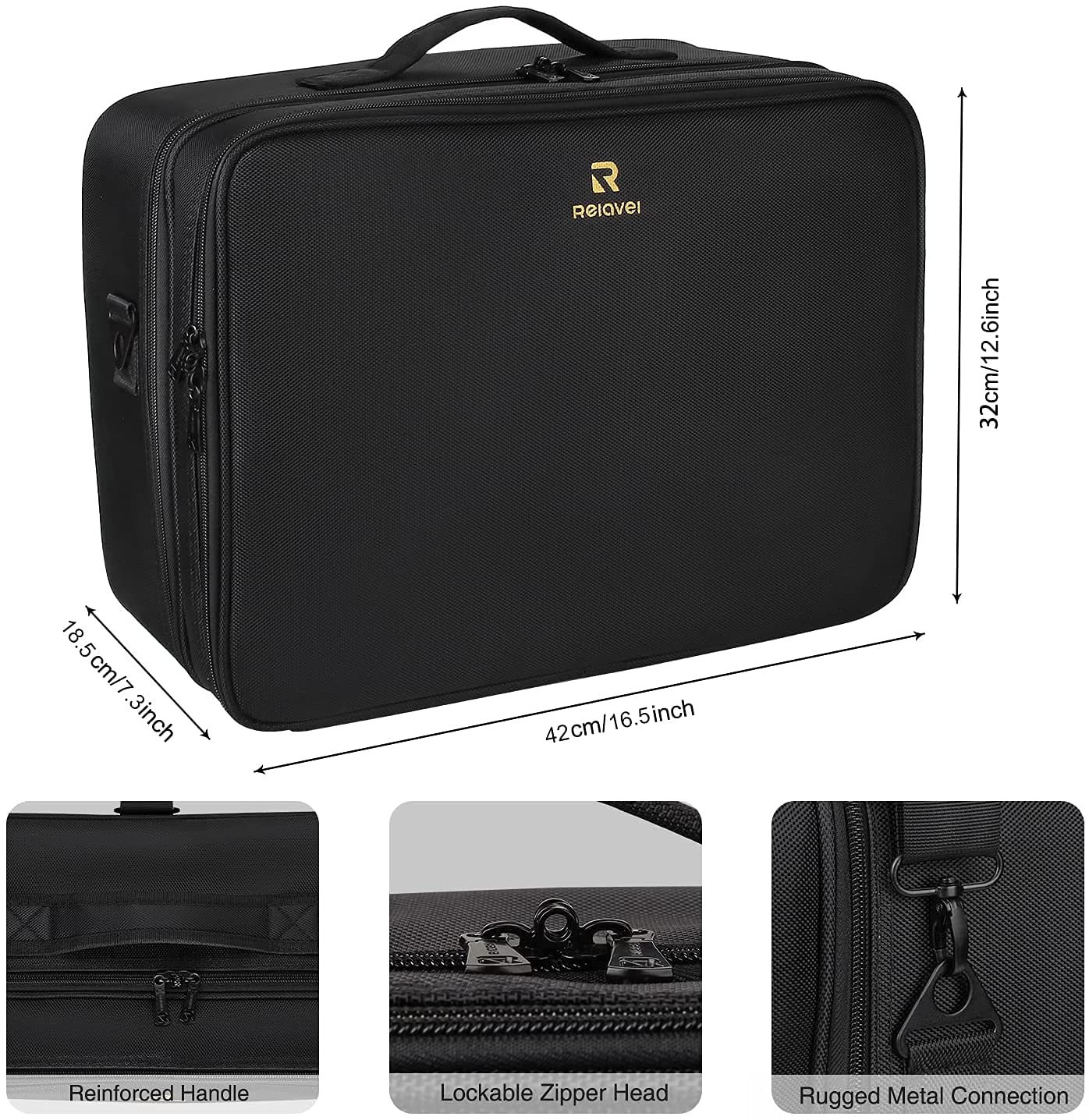 Relavel Extra Large Makeup Case – Premium Travel Train Case with Adjustable Dividers