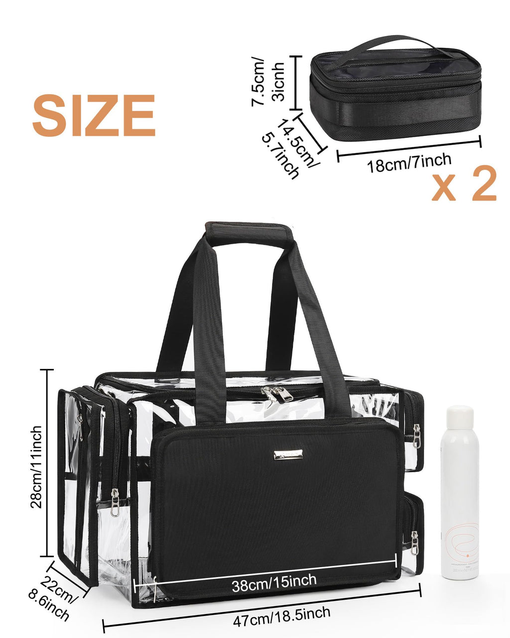 Relavel Clear Makeup Bag with 2 Small Pouches – Portable Pro MUA Kit Organizer