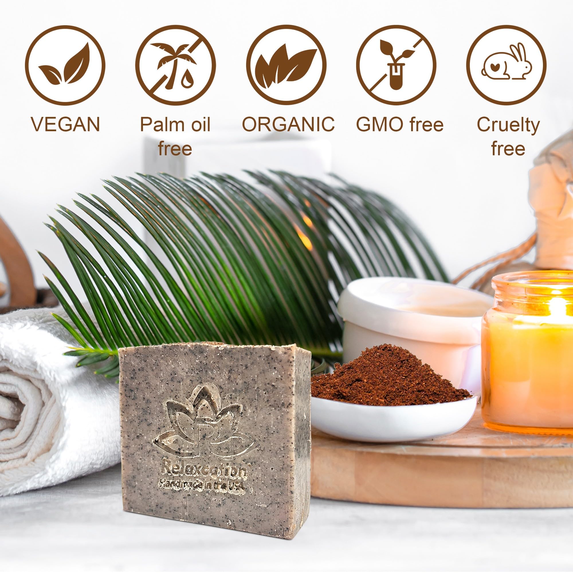 Relaxcation 100% Handmade Coffee Scrub Soap Bar – Ground Coffee & Cocoa Butter, Latte Aroma (3 Bars)