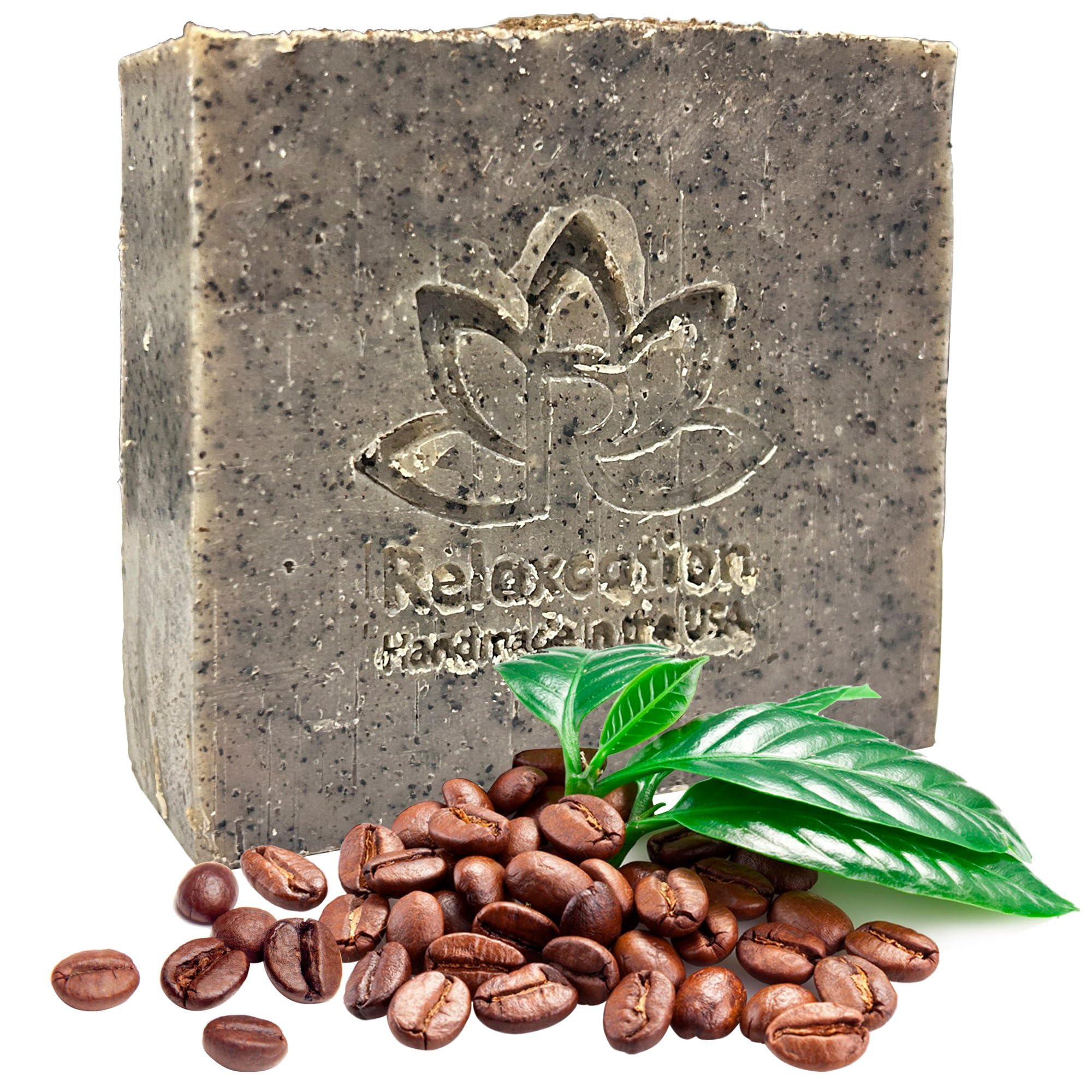 Relaxcation 100% Handmade Coffee Scrub Soap Bar – Ground Coffee & Cocoa Butter, Latte Aroma (3 Bars)