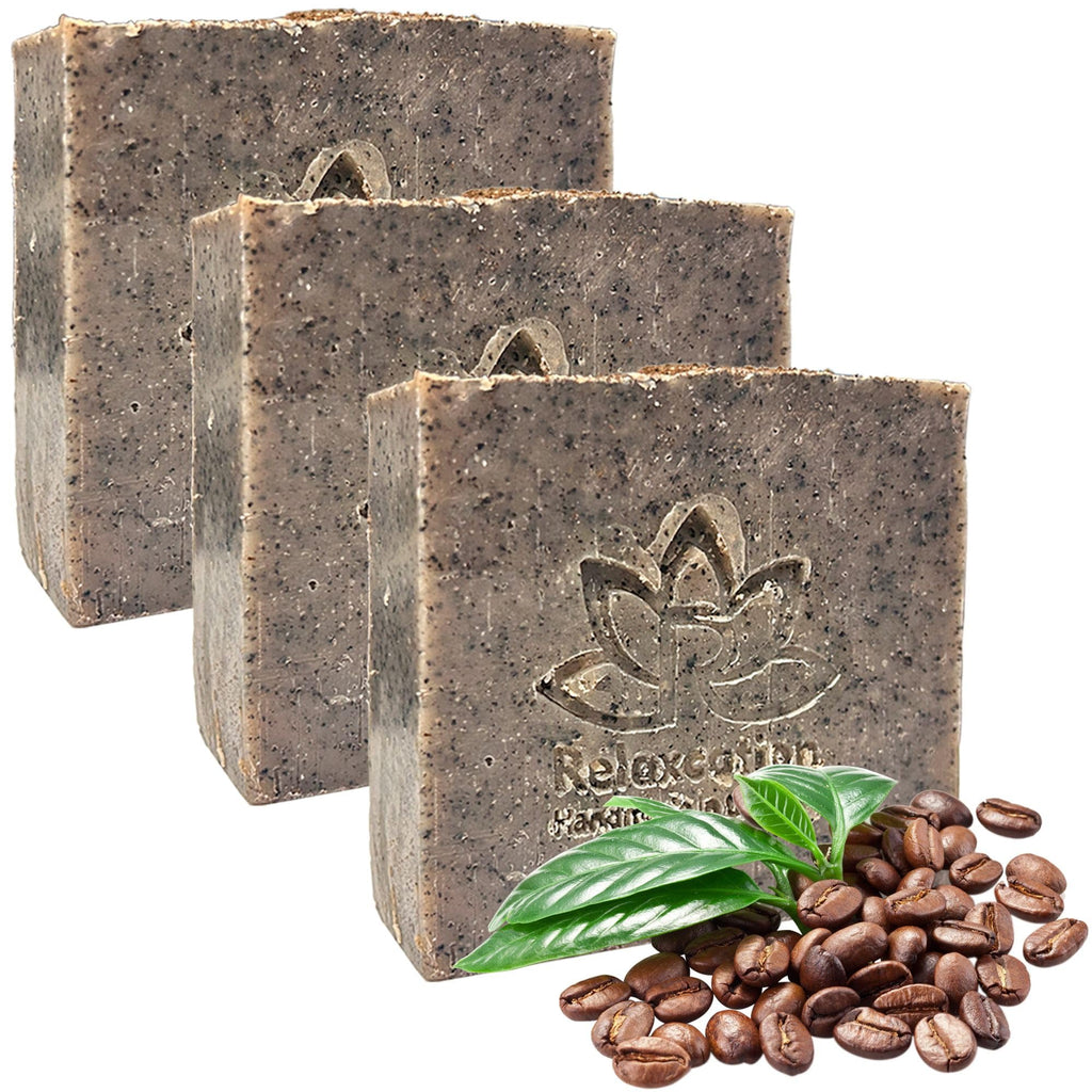 Relaxcation 100% Handmade Coffee Scrub Soap Bar – Ground Coffee & Cocoa Butter, Latte Aroma (3 Bars)