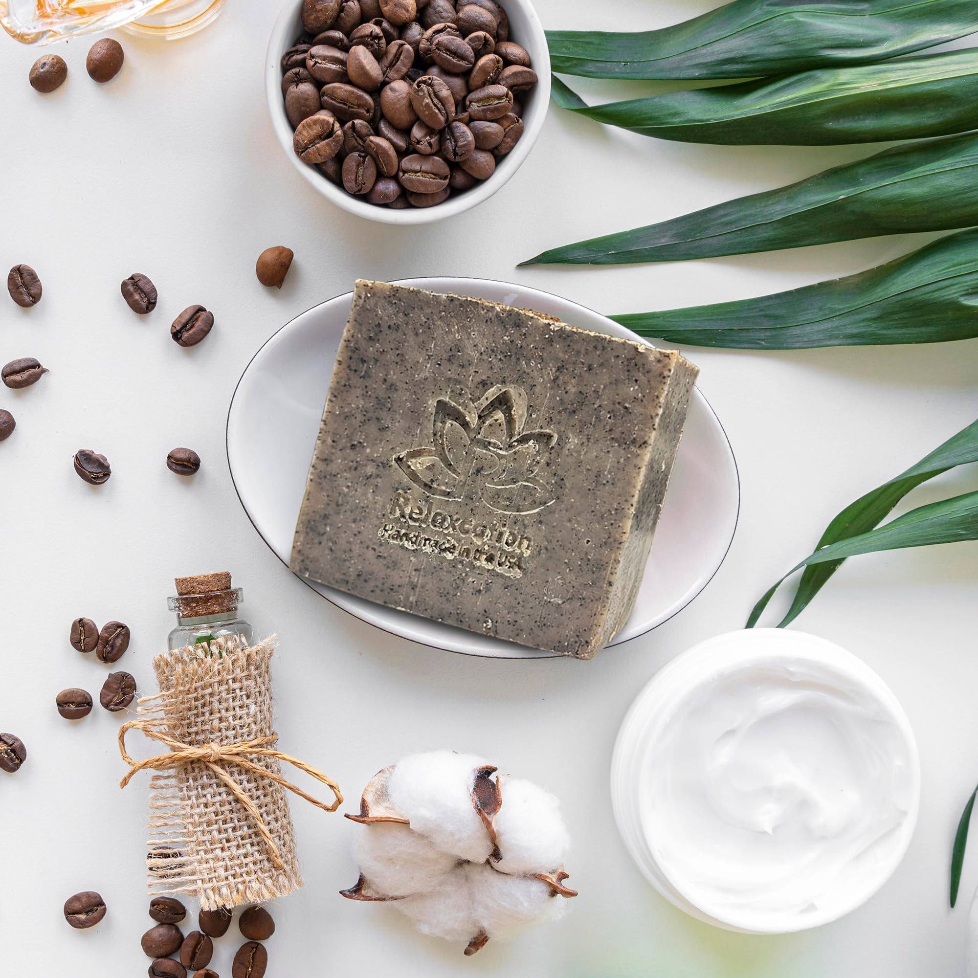 Relaxcation 100% Handmade Coffee Scrub Soap Bar – Ground Coffee & Cocoa Butter, Latte Aroma (3 Bars)