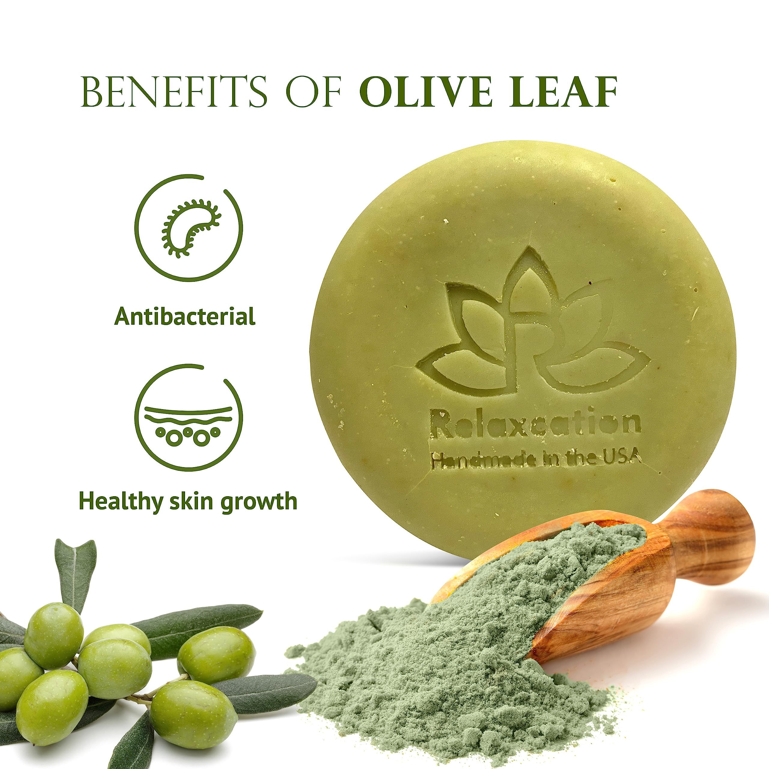 Relaxcation Olive Soap Bar – MADE IN USA, Organic Olive Oil & Leaves (3-Pack)
