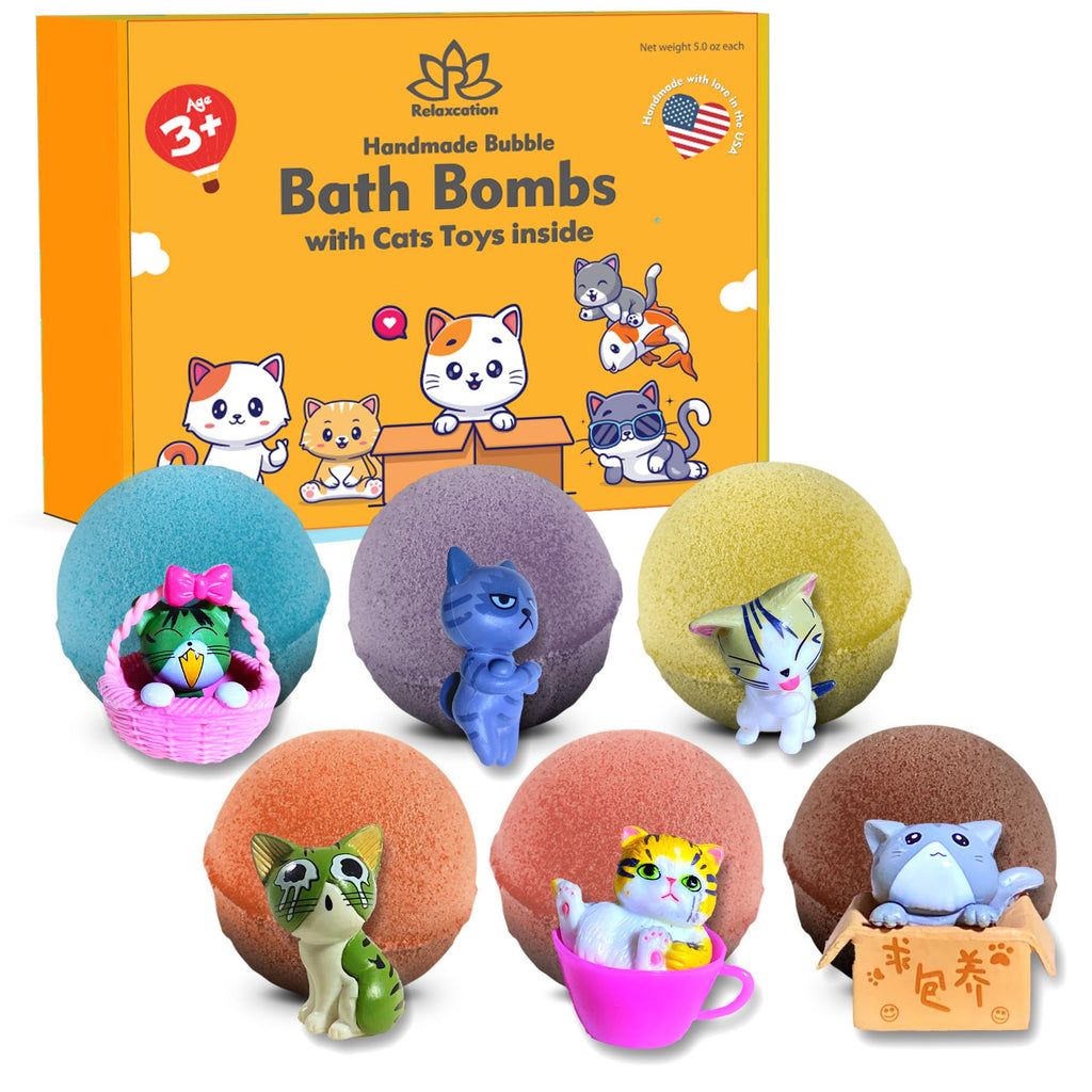 Relaxcation Bath Bombs for Kids Set with Toys Inside – Cat Theme