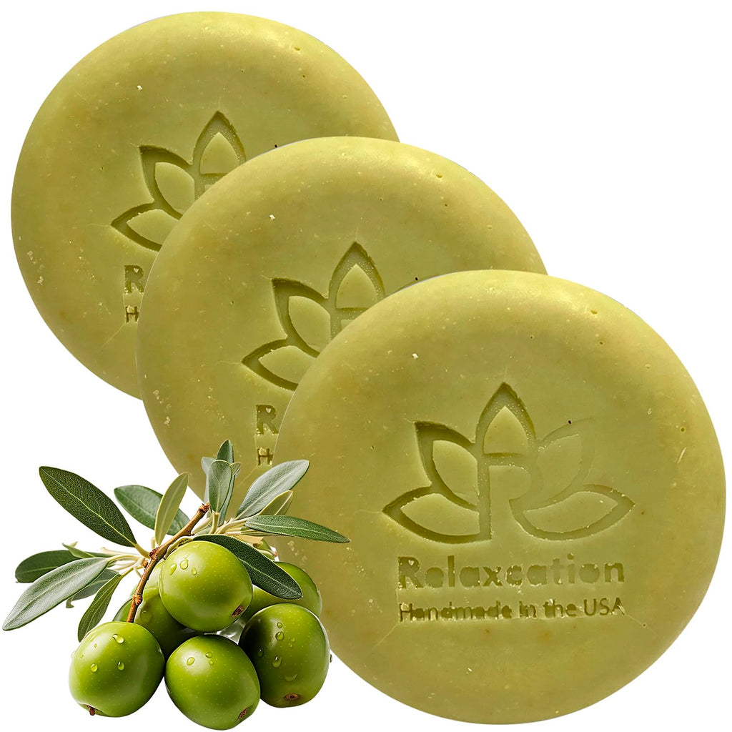 Relaxcation Olive Soap Bar – MADE IN USA, Organic Olive Oil & Leaves (3-Pack)