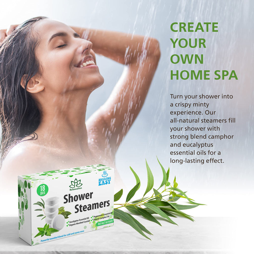 Relaxcation 18 Shower Steamers – Extra Strong, USA Made, Menthol-Camphor-Eucalyptus