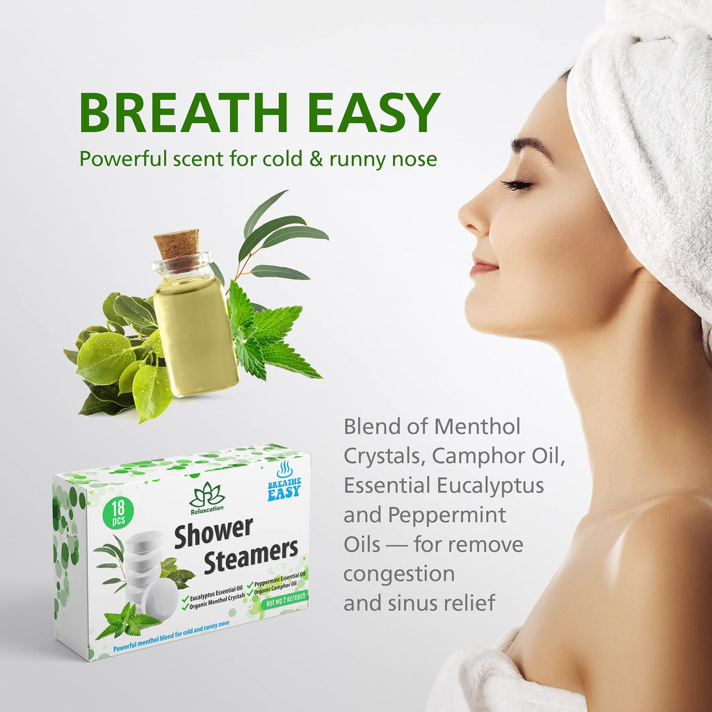 Relaxcation 18 Shower Steamers – Extra Strong, USA Made, Menthol-Camphor-Eucalyptus