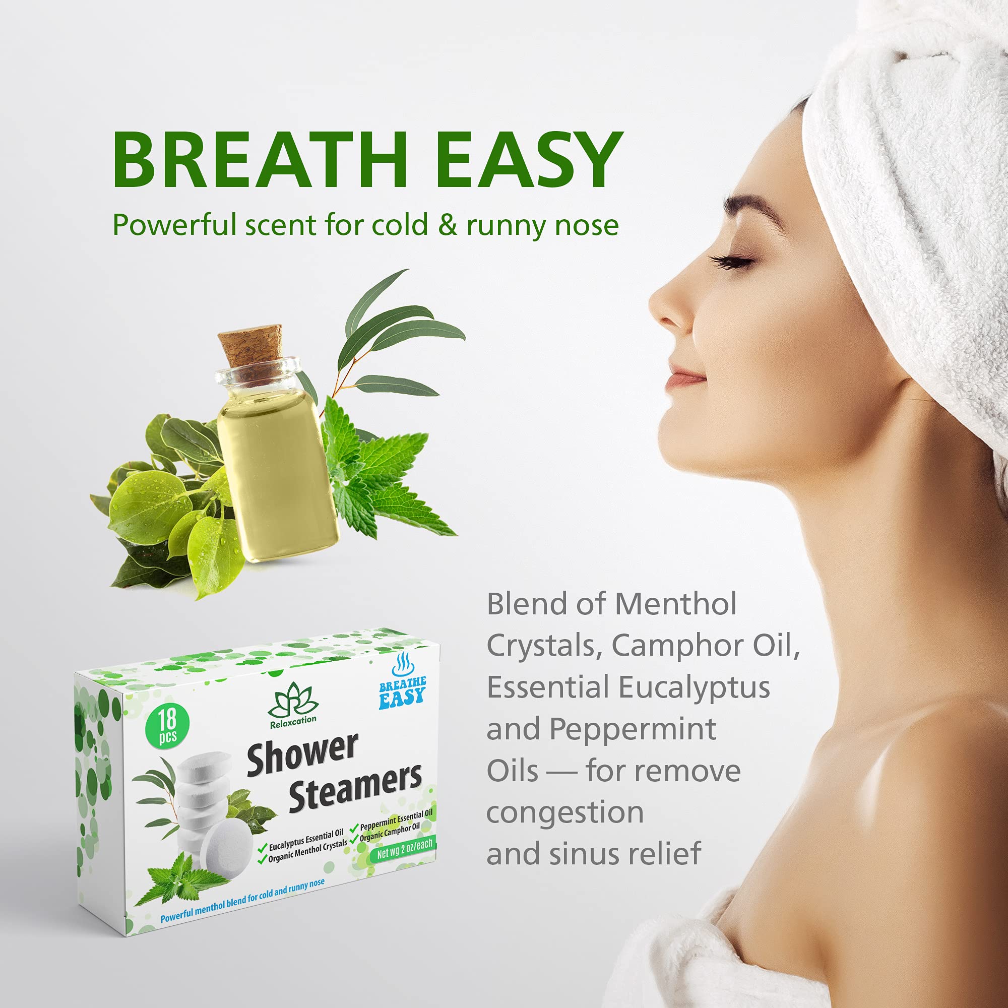 Relaxcation 18 Shower Steamers – Extra Strong, USA Made, Menthol-Camphor-Eucalyptus