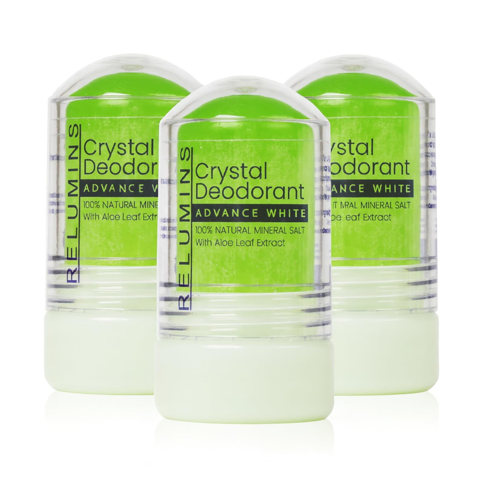 Relumins Aloe Vera Crystal Deodorant – Aluminum-Free Mineral Salt Roll-On, 60g x 3