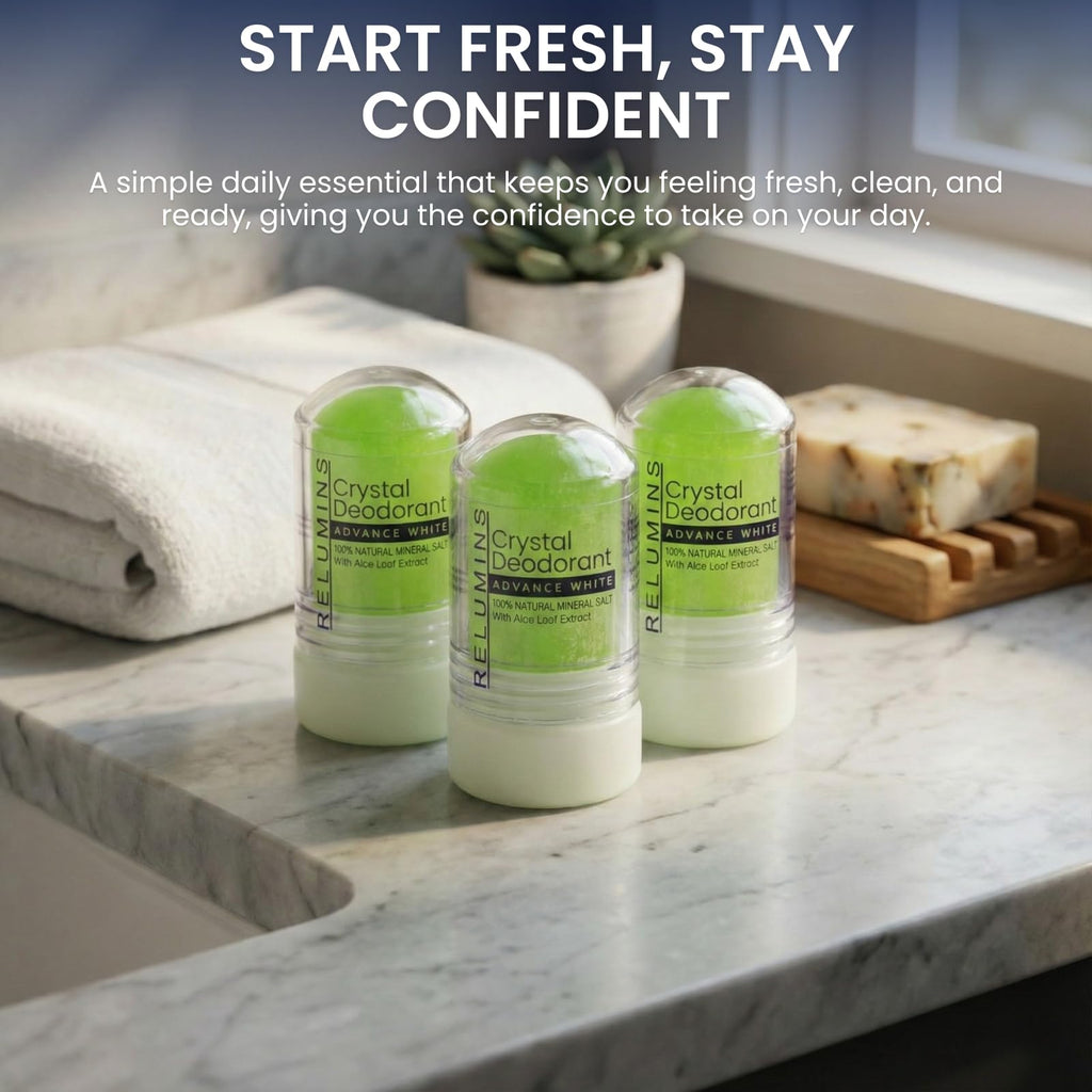 Relumins Aloe Vera Crystal Deodorant – Aluminum-Free Mineral Salt Roll-On, 60g x 3