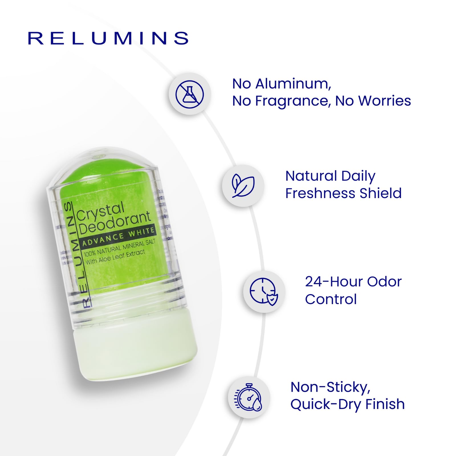 Relumins Aloe Vera Crystal Deodorant – Aluminum-Free Mineral Salt Roll-On, 60g x 3