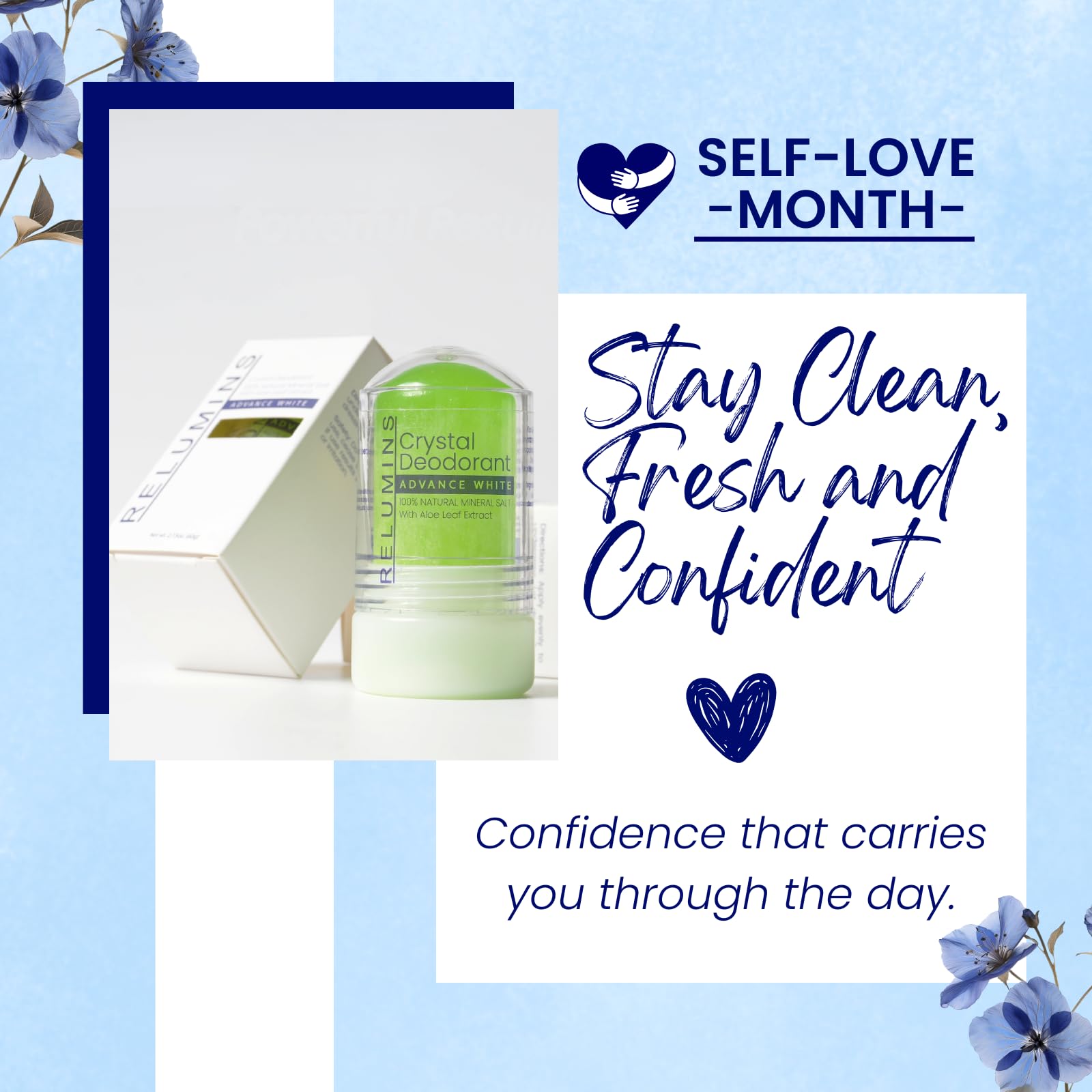 Relumins Aloe Vera Crystal Deodorant – Aluminum-Free Mineral Salt Roll-On, 60g x 3