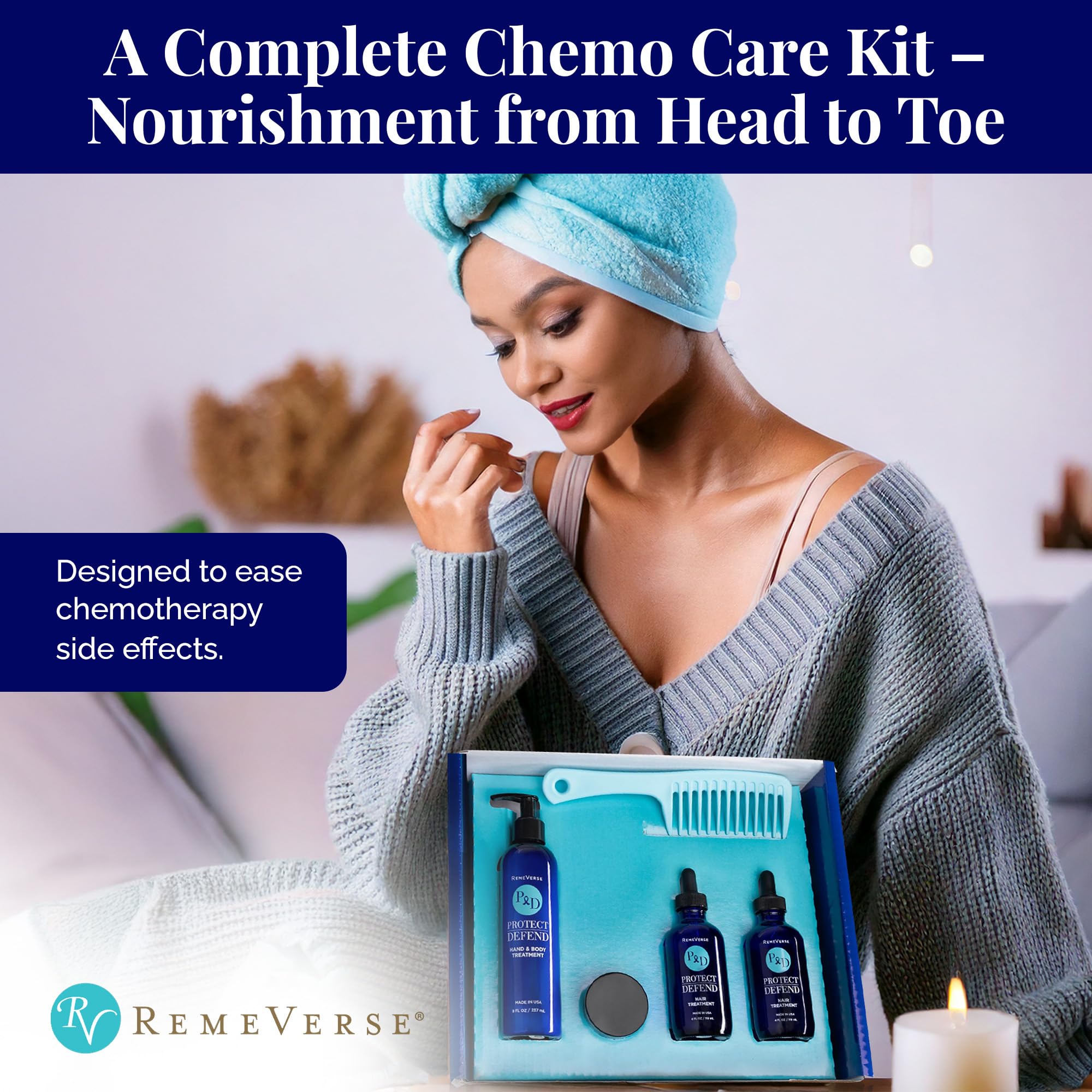 RemeVerse Chemo Care Kit - 6-Piece Skincare & Haircare Set for Chemotherapy (Fragrance-Free, USA-Made)