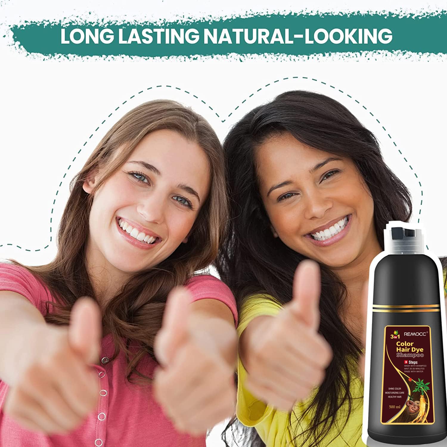 Remocc Instant Chestnut Hair Dye Shampoo 3 in 1 – 100% Gray Coverage in Minutes, 500ml