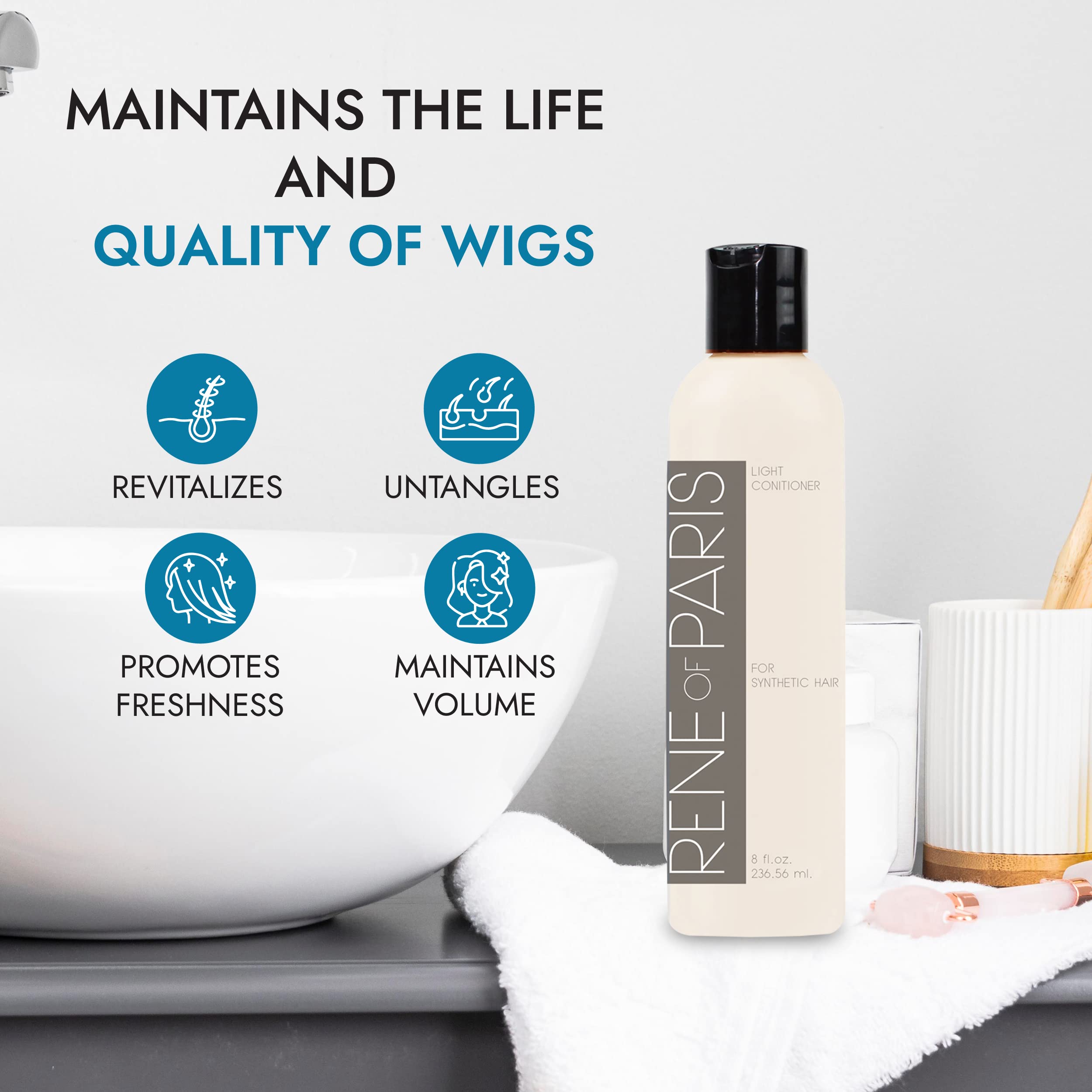 Rene of Paris Hair Conditioner for Synthetic Wigs & Extensions (8 oz) | Detangles, Shine, Protects