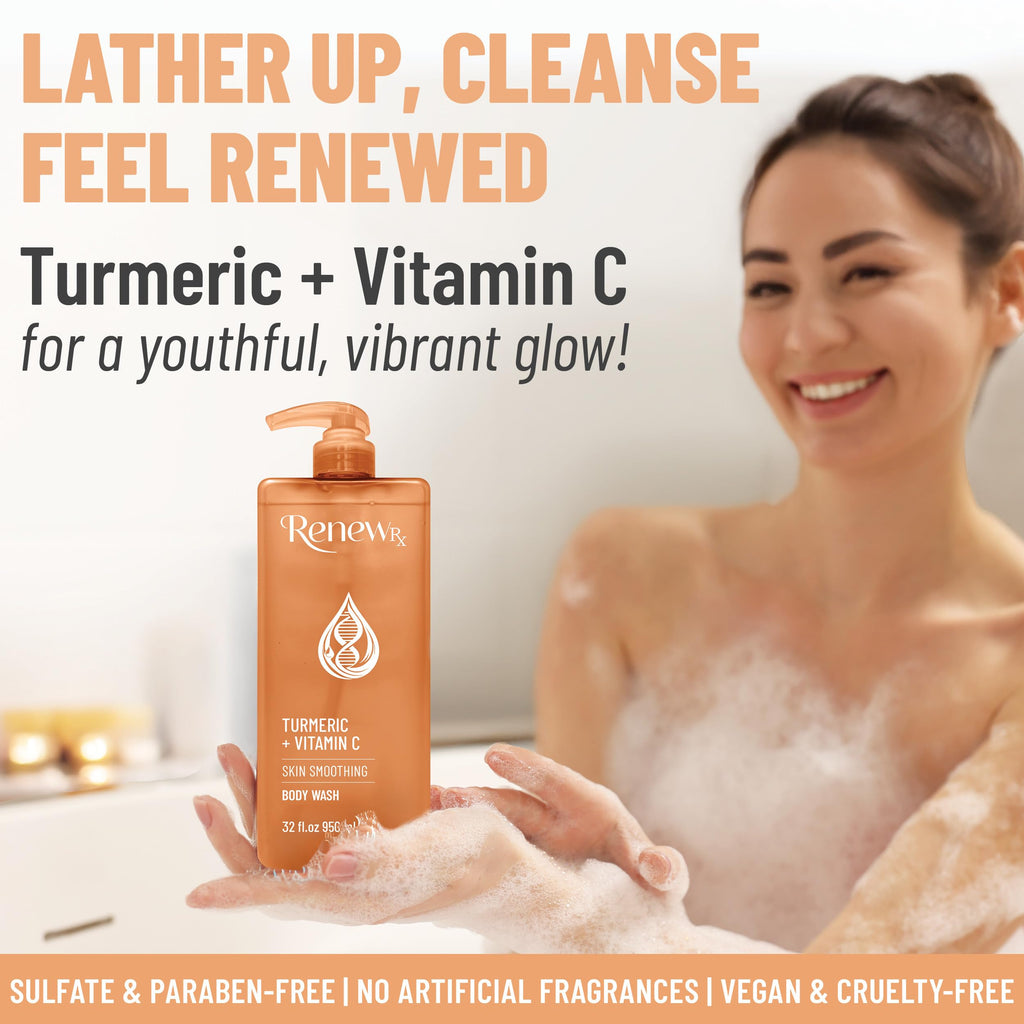 RENEW RX Turmeric + Vitamin C Radiating Body Wash – Hydrating, Radiance-Boosting Vegan Skincare (32 oz)