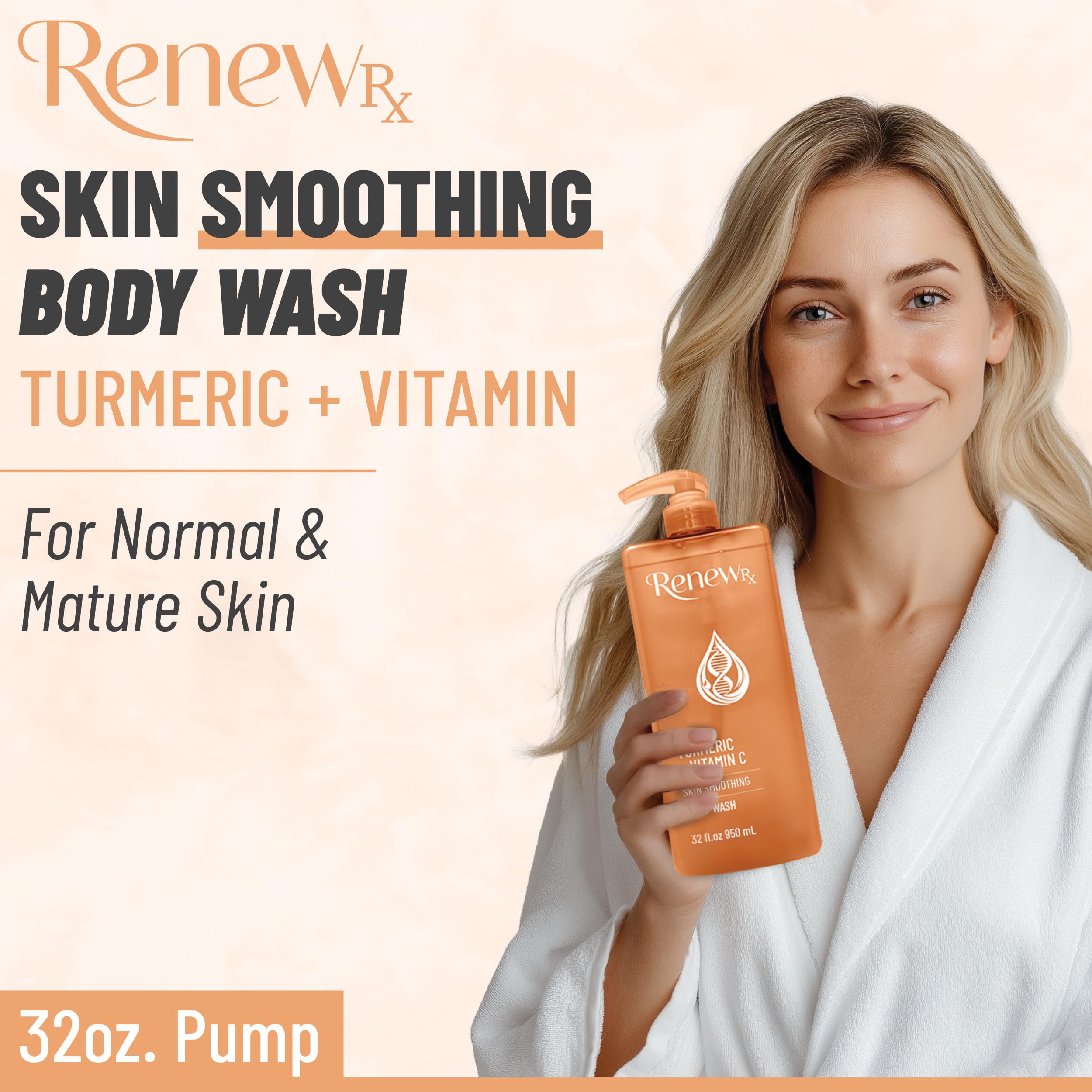 RENEW RX Turmeric + Vitamin C Radiating Body Wash – Hydrating, Radiance-Boosting Vegan Skincare (32 oz)