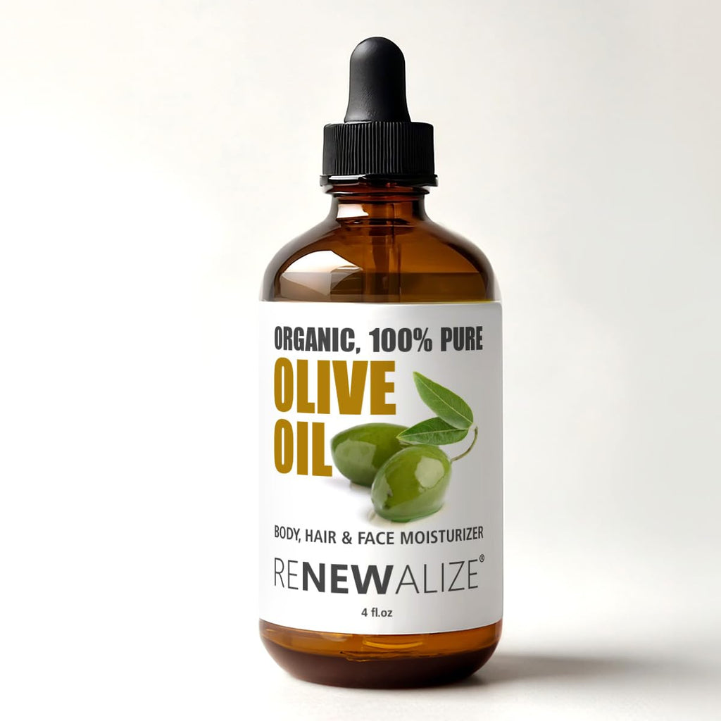 Renewalize Certified Organic Olive Oil – Dry Skin & Hair Moisturizer | Cold Pressed Extra Virgin