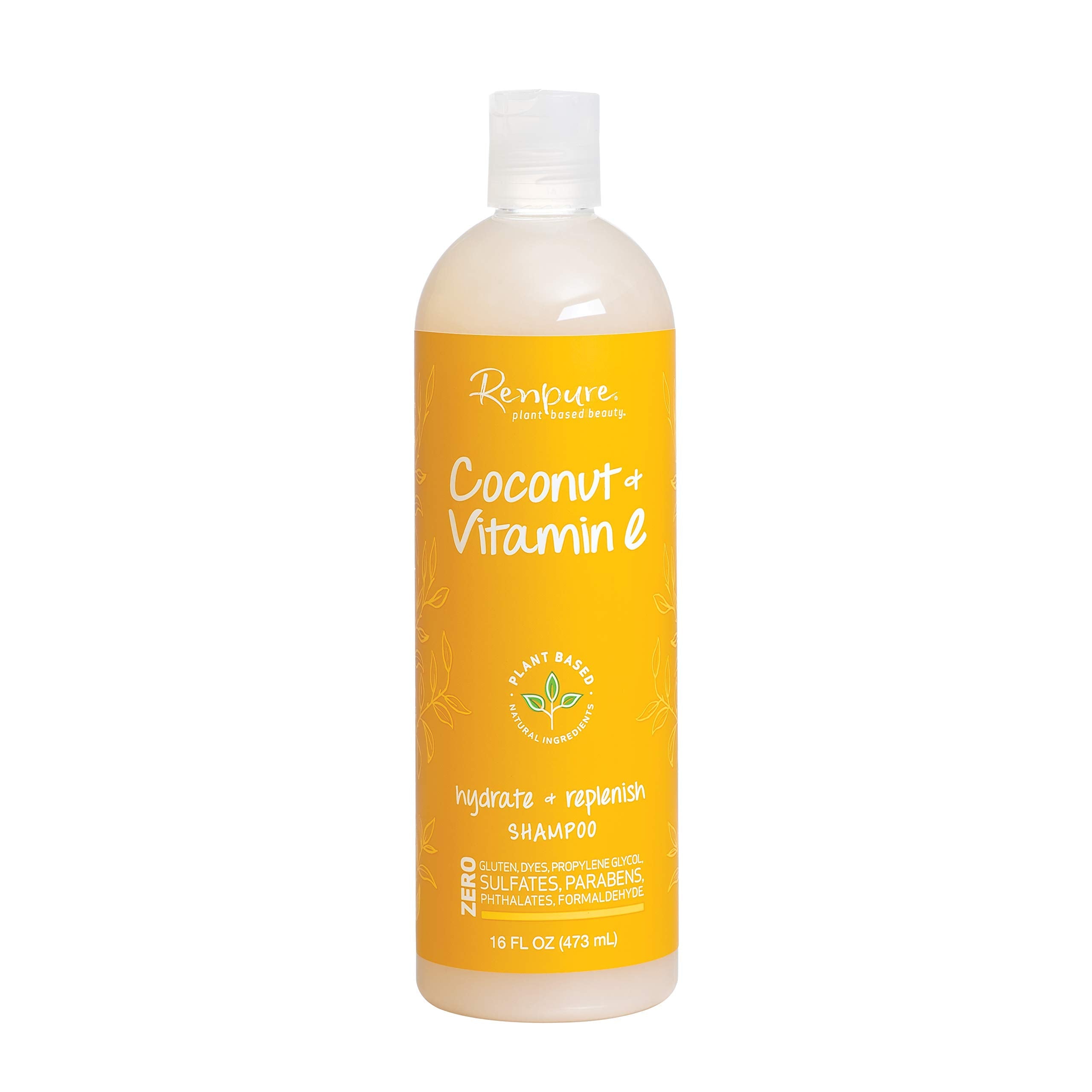RENPURE Coconut & Vitamin E Hydrate + Replenish Shampoo – Plant-Based, Sulfate-Free, Color-Safe 16 fl oz