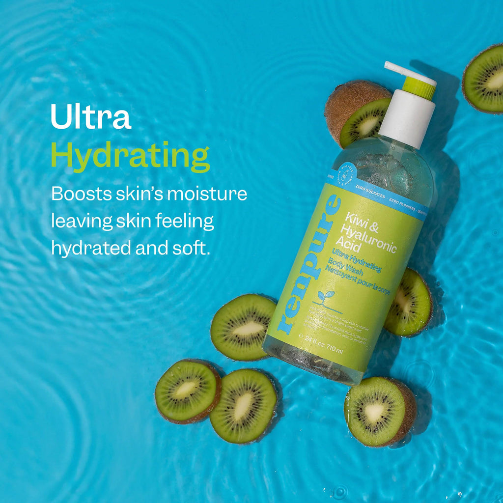 Renpure Kiwi & Hyaluronic Acid Ultra Hydrating Body Wash – Gentle, Hydrating Cleanse in Recyclable Pump Bottle | 24 fl oz