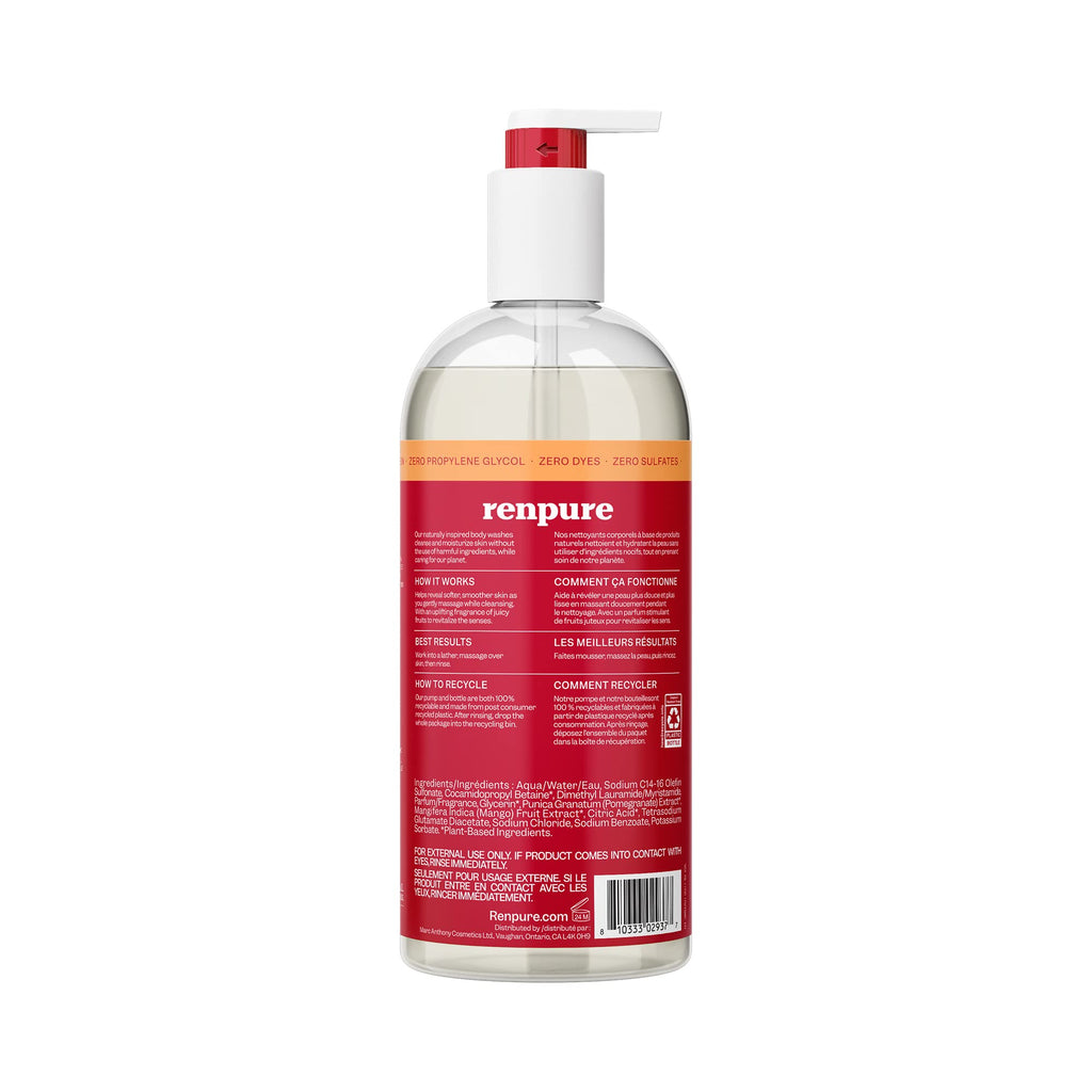 Renpure Originals Pomegranate & Mango Body Wash – 24 oz | Refreshing, Sulfate-Free & Cruelty-Free