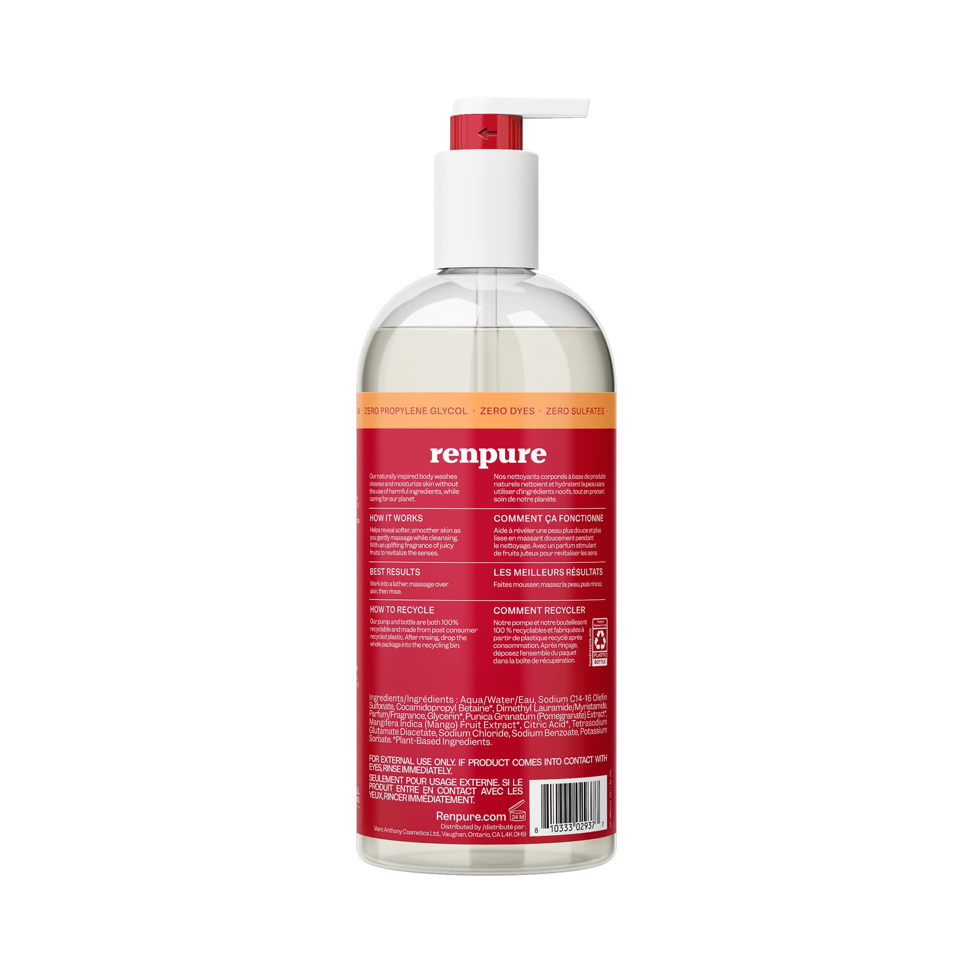 Renpure Originals Pomegranate & Mango Body Wash – 24 oz | Refreshing, Sulfate-Free & Cruelty-Free