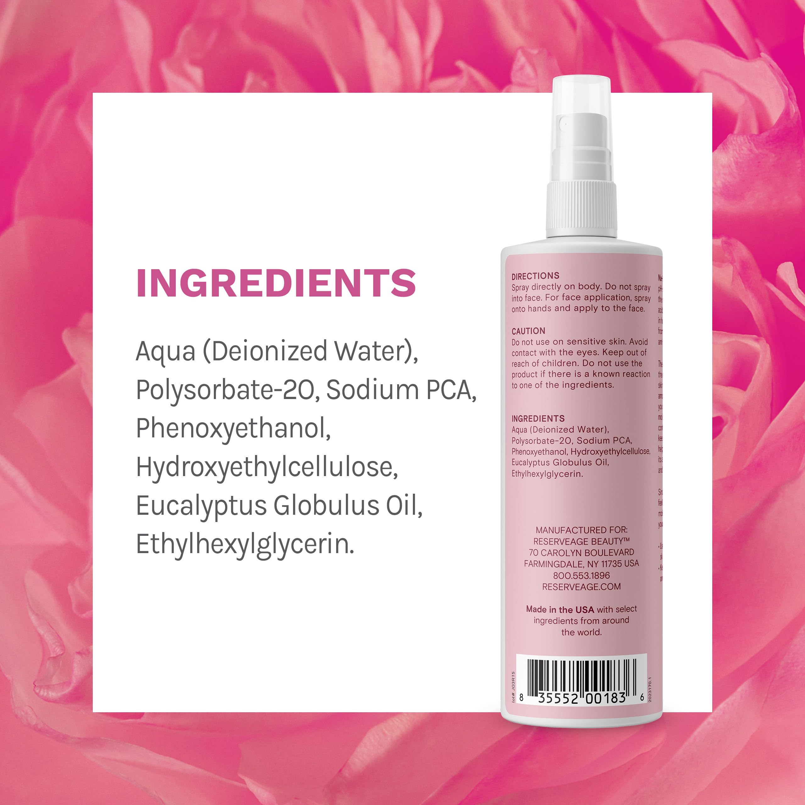 Reserveage Na-PCA Spray - Moisturizing Body Mist for Dry Skin - Face Moisturizer for Women with Eucalyptus Oil - 8 Fl Oz (Pack of 2)