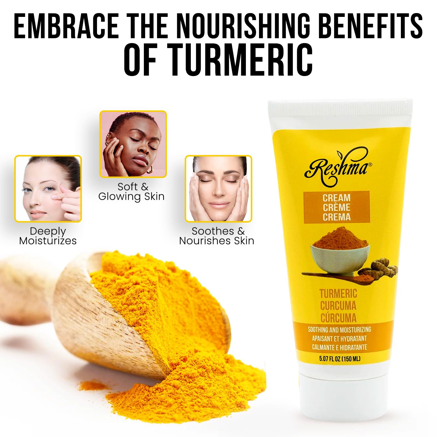 Reshma Beauty Turmeric Cream – Hydrating Face & Body for Normal to Dry Skin, Dye-Free, 5.07 oz