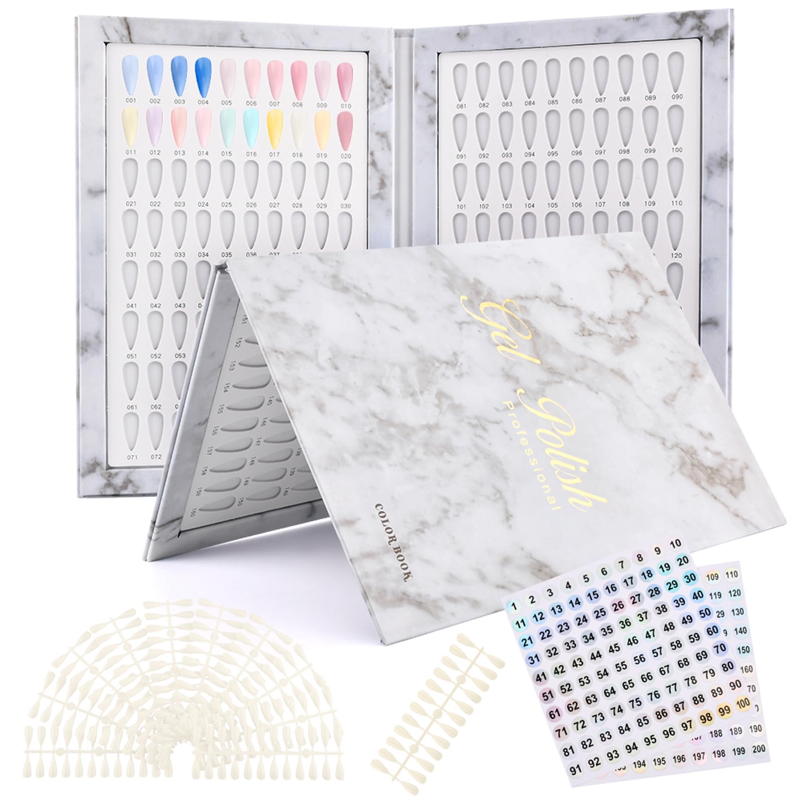 Restynic 160-Color Nail Display Book — 240 Tips, 1-200 Labels, Portable & Space-Saving