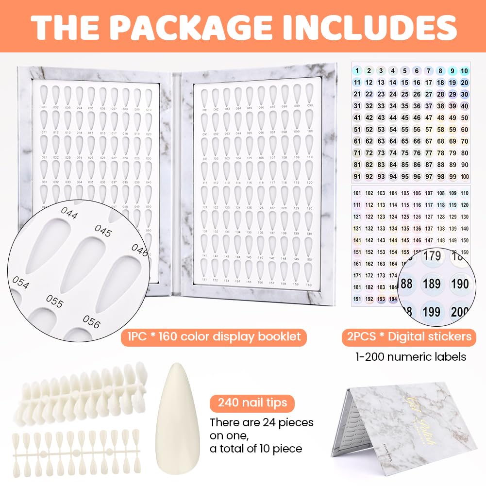 Restynic 160-Color Nail Display Book — 240 Tips, 1-200 Labels, Portable & Space-Saving