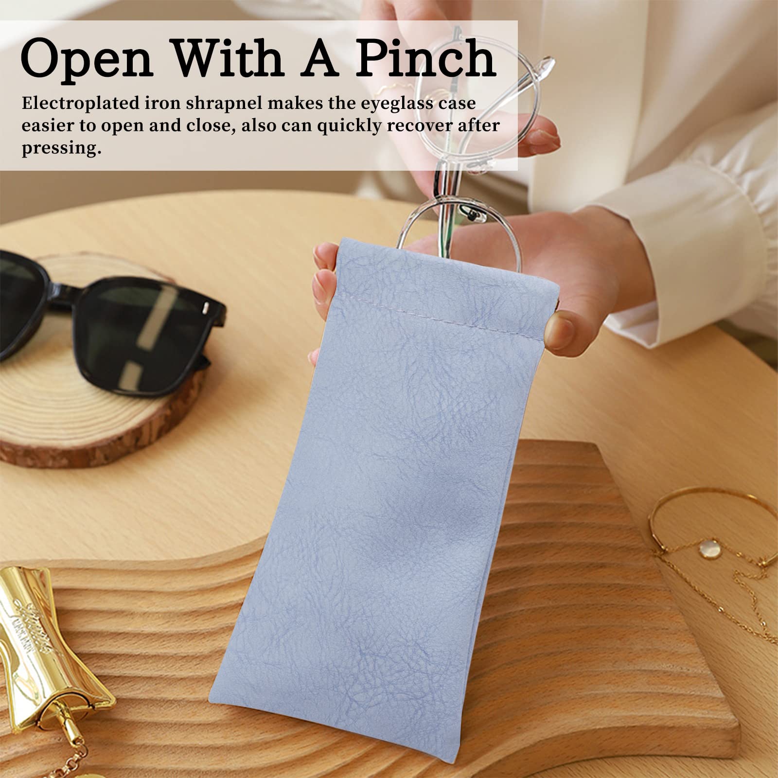 RETON 8 Pcs Small Makeup Bag & Glasses Case Set – Waterproof, No-Zip Squeeze Top Pouches for Women