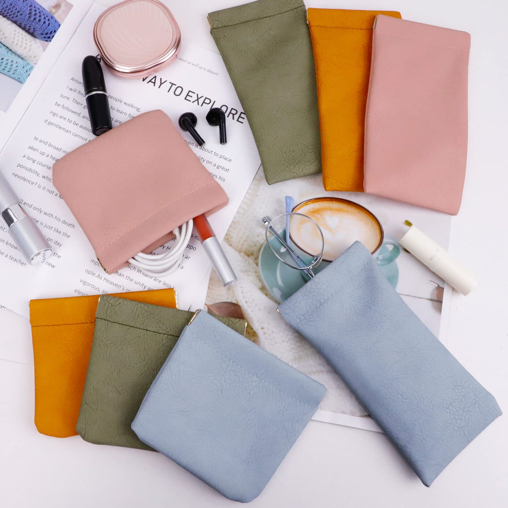 RETON 8 Pcs Small Makeup Bag & Glasses Case Set – Waterproof, No-Zip Squeeze Top Pouches for Women