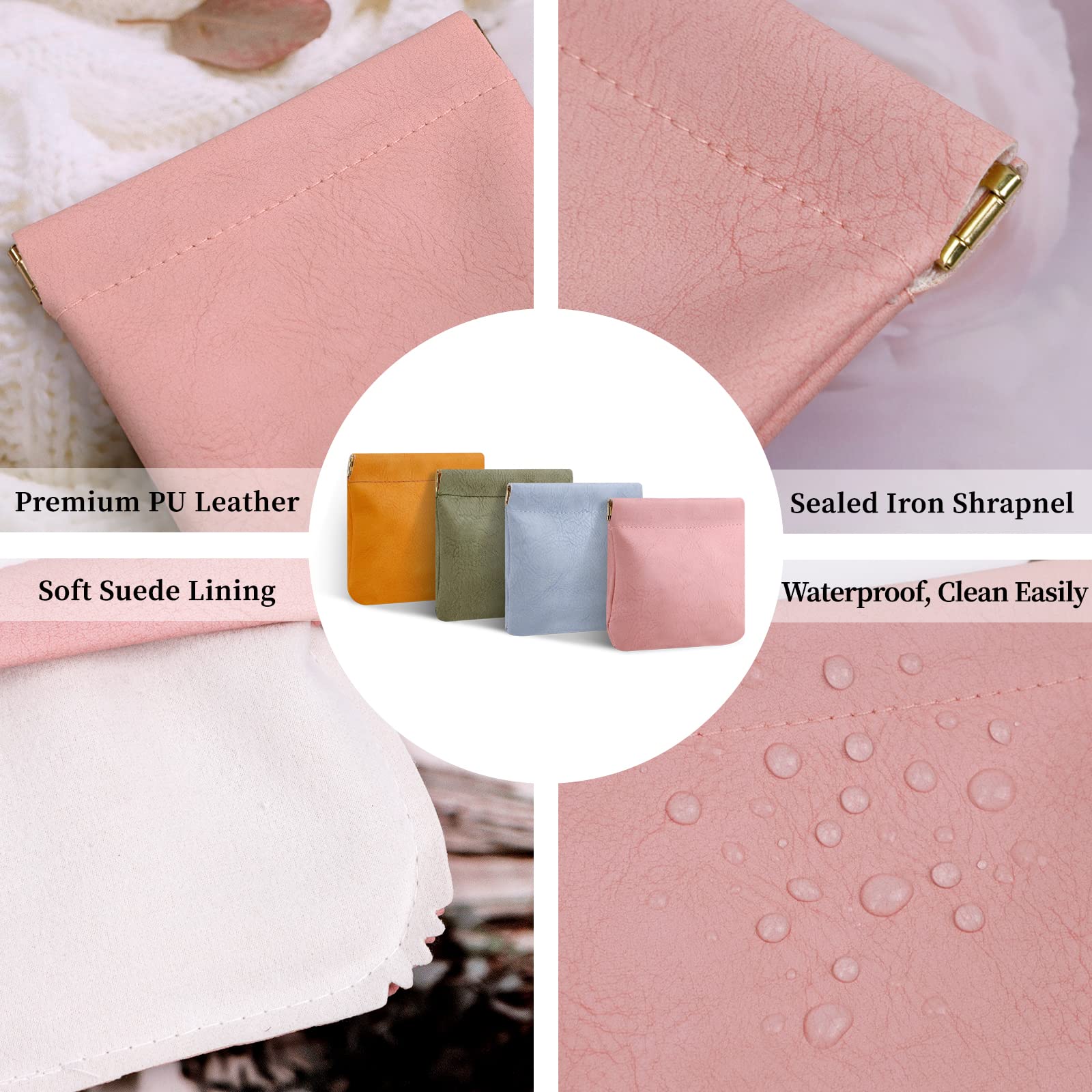 RETON 8 Pcs Small Makeup Bag & Glasses Case Set – Waterproof, No-Zip Squeeze Top Pouches for Women