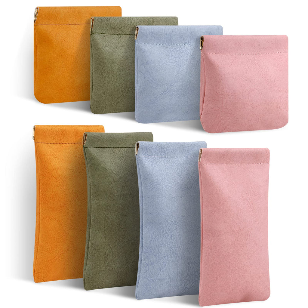 RETON 8 Pcs Small Makeup Bag & Glasses Case Set – Waterproof, No-Zip Squeeze Top Pouches for Women