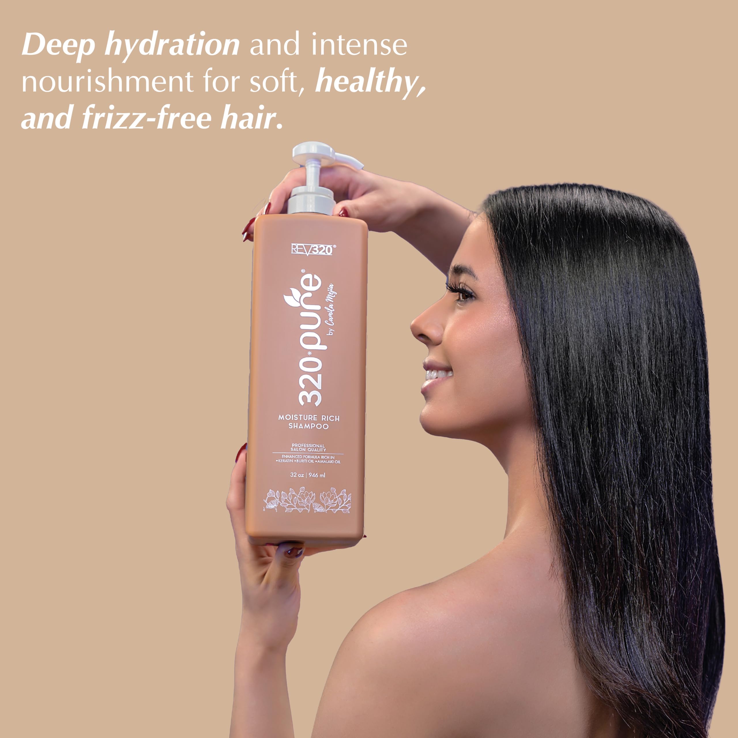 Rev320 320Pure Moisture Rich Shampoo — Nourishes & Repairs All Hair Types (32oz) with Argan Oil & Keratin-Omega