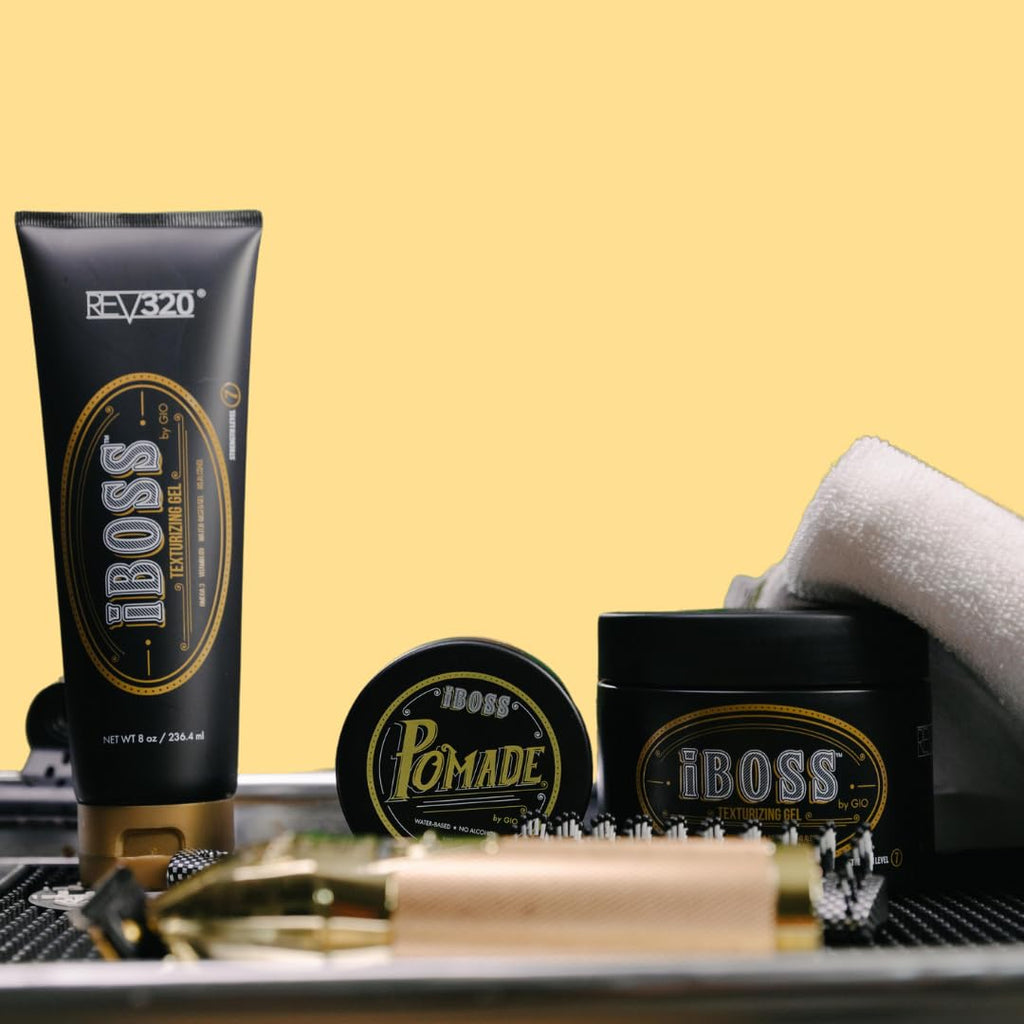 Rev320 iBOSS Texturizing Hair Gel for Men | Strong Hold, Plant-Based Formula, Vegan & Cruelty-Free, 8 oz
