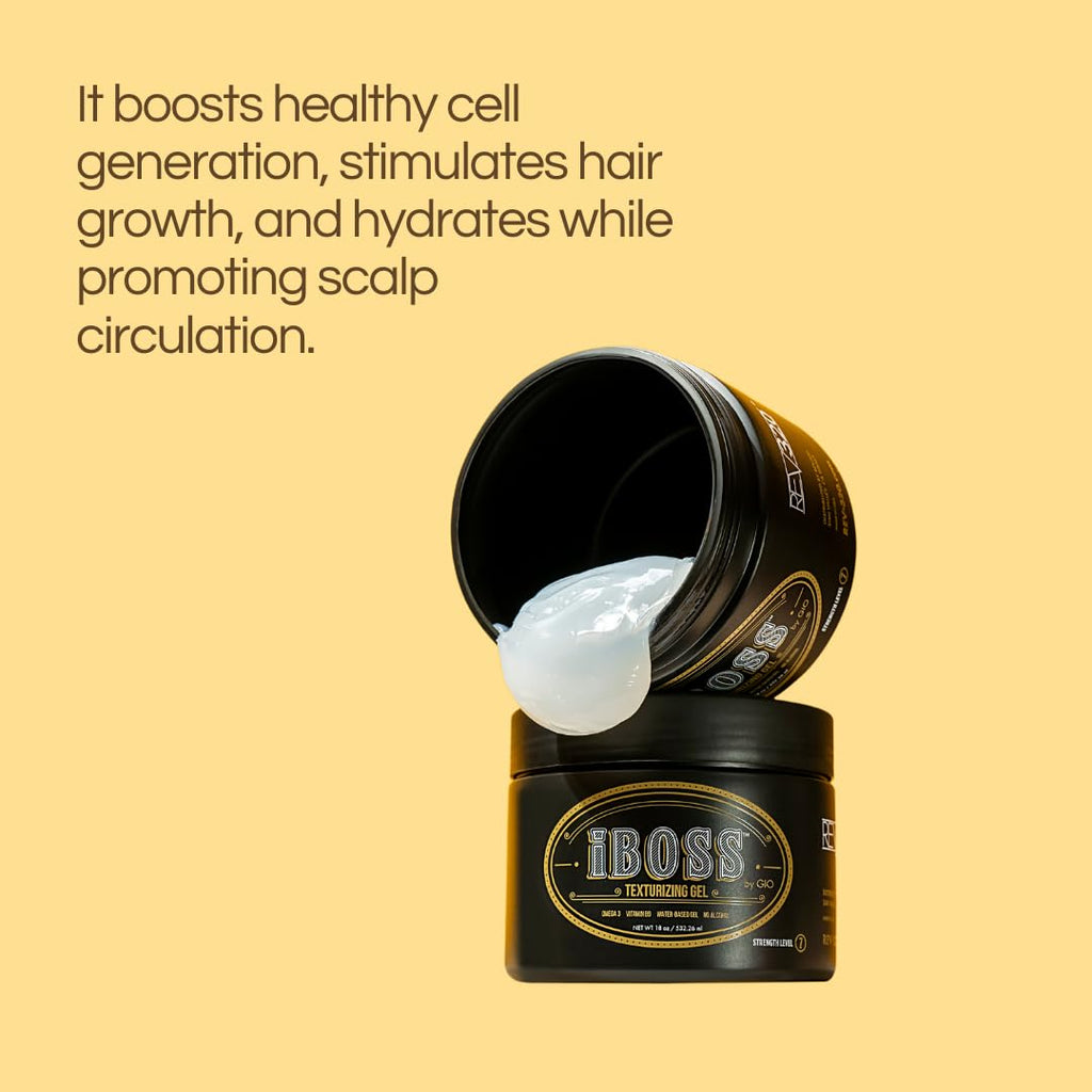 Rev320 iBOSS Texturizing Hair Gel for Men | Strong Hold, Plant-Based Formula, Vegan & Cruelty-Free, 8 oz