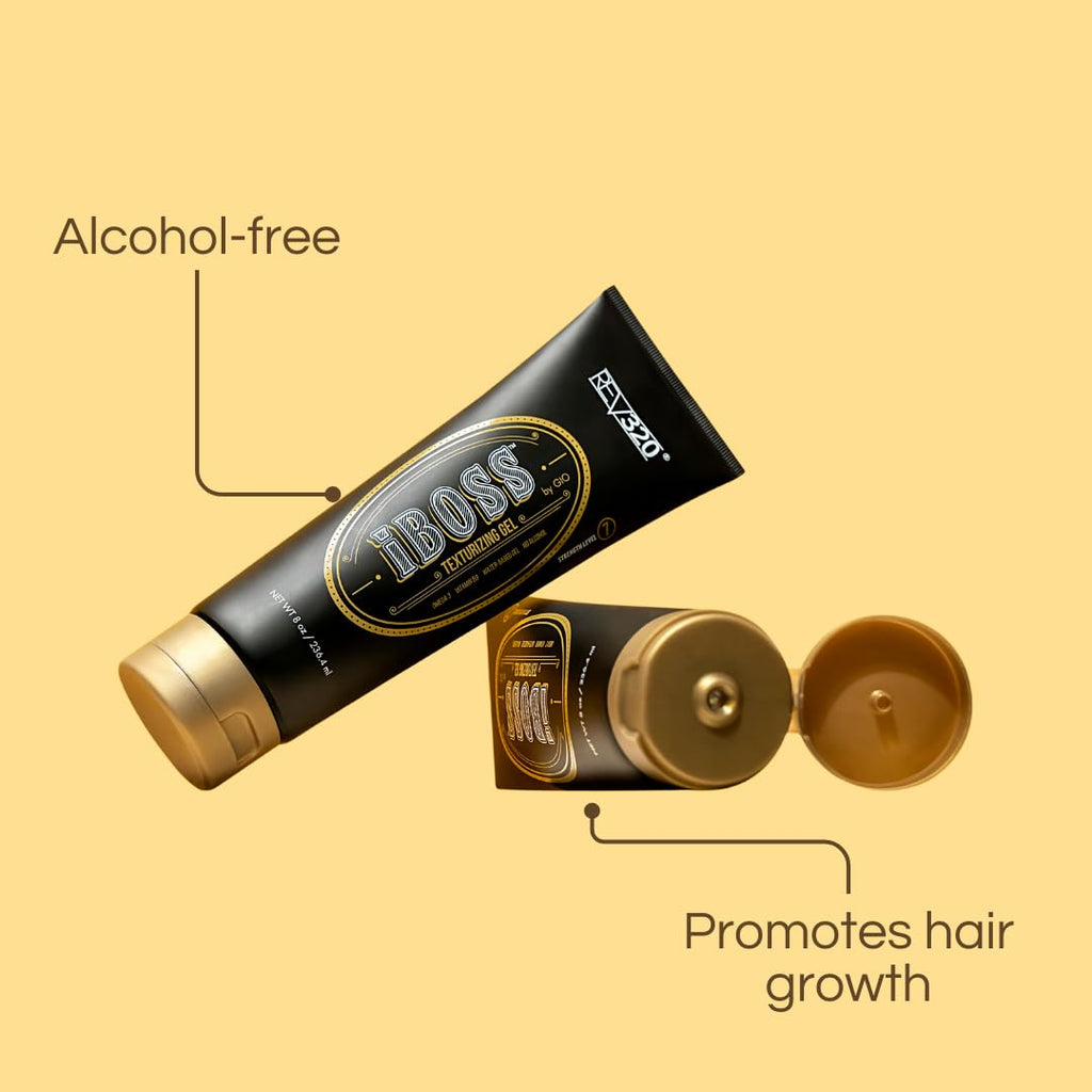 Rev320 iBOSS Texturizing Hair Gel for Men | Strong Hold, Plant-Based Formula, Vegan & Cruelty-Free, 8 oz