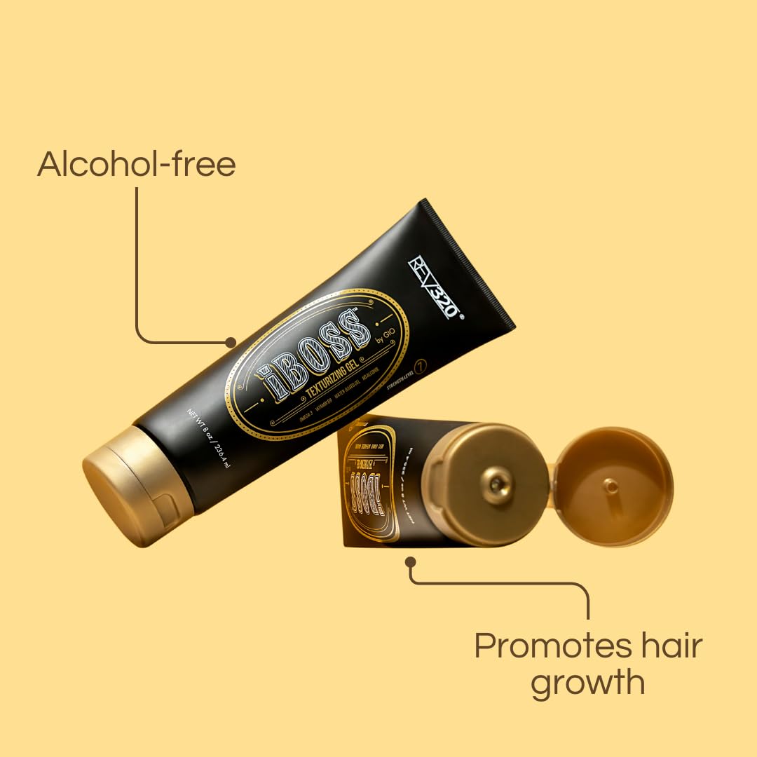 Rev320 iBOSS Texturizing Hair Gel for Men | Strong Hold, Plant-Based Formula, Vegan & Cruelty-Free, 8 oz
