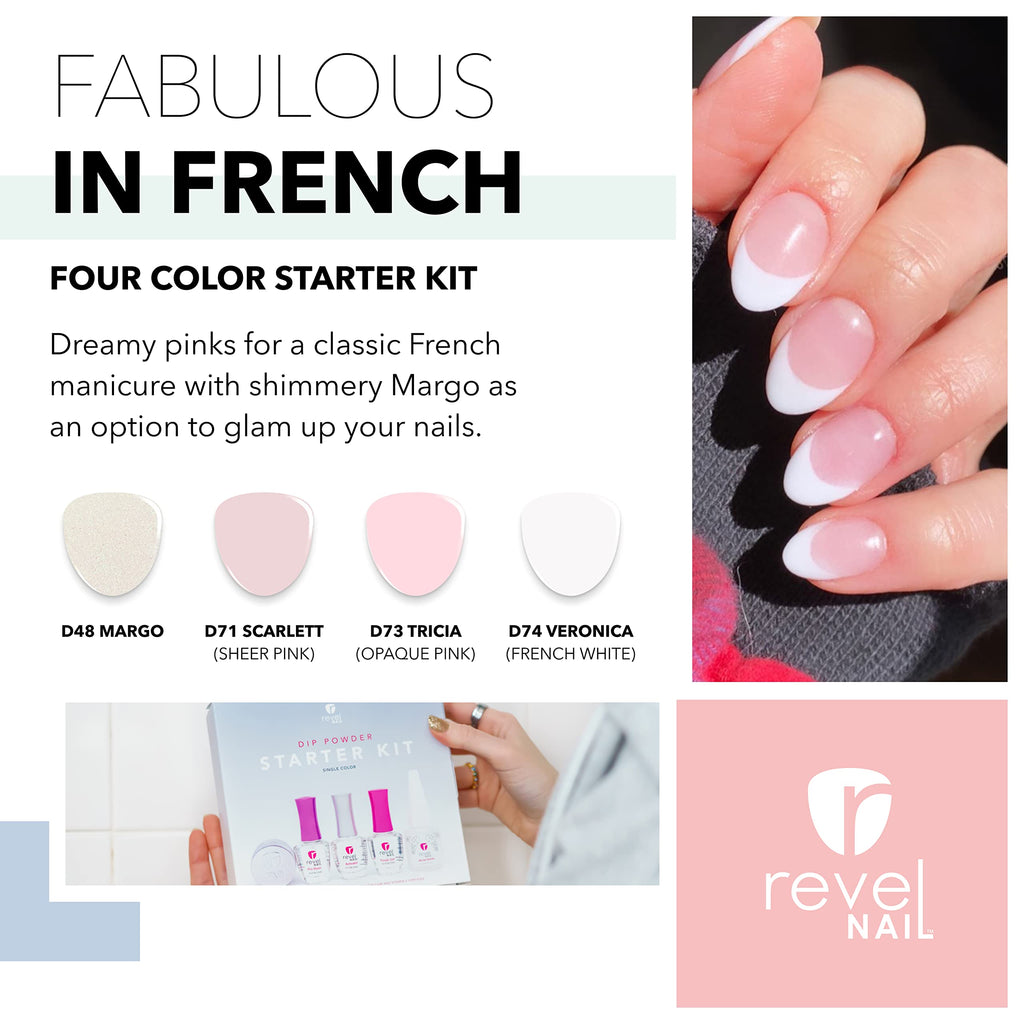 Revel Nail Dip Powder Starter Kit — 4-Color French Manicure Set with Base Coat, Activator, Finish Gel & Gel Thinner | Made in USA
