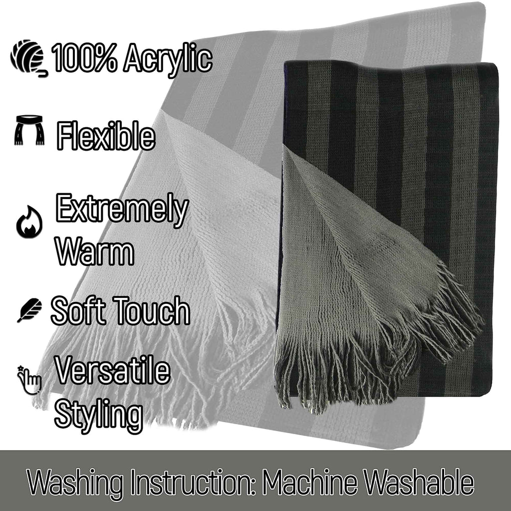 Sock Stack Mens Reversible Stripe Design Scarf Soft Woven Acrylic Winter Accessory